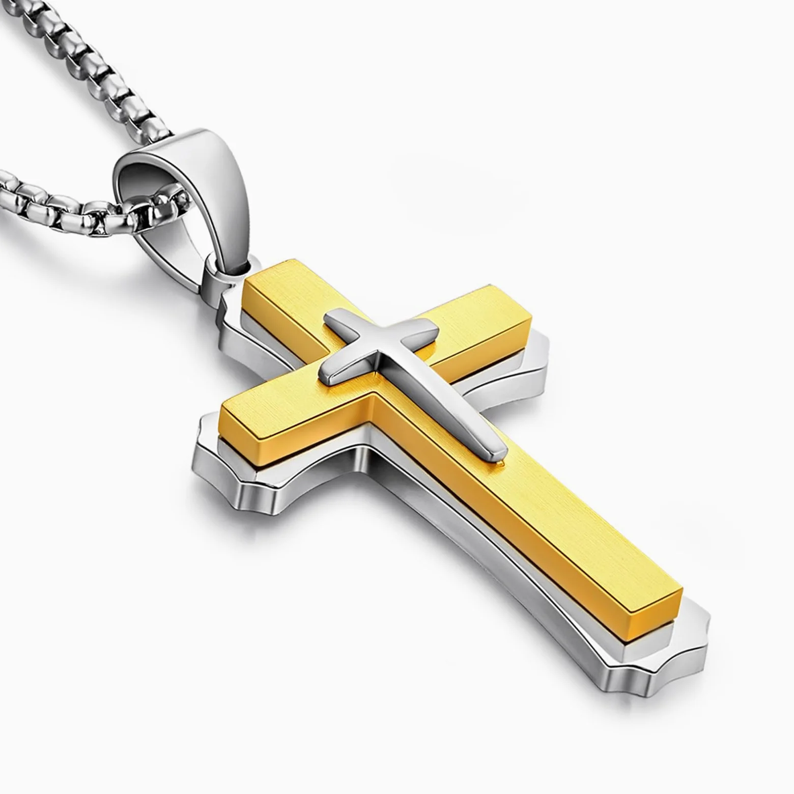 Collar Cruz Hombre Plata/Dorado/Negro Colgante Cruz para Hombre Acero Inoxidable 316L Joyero Cristiano de Cadena