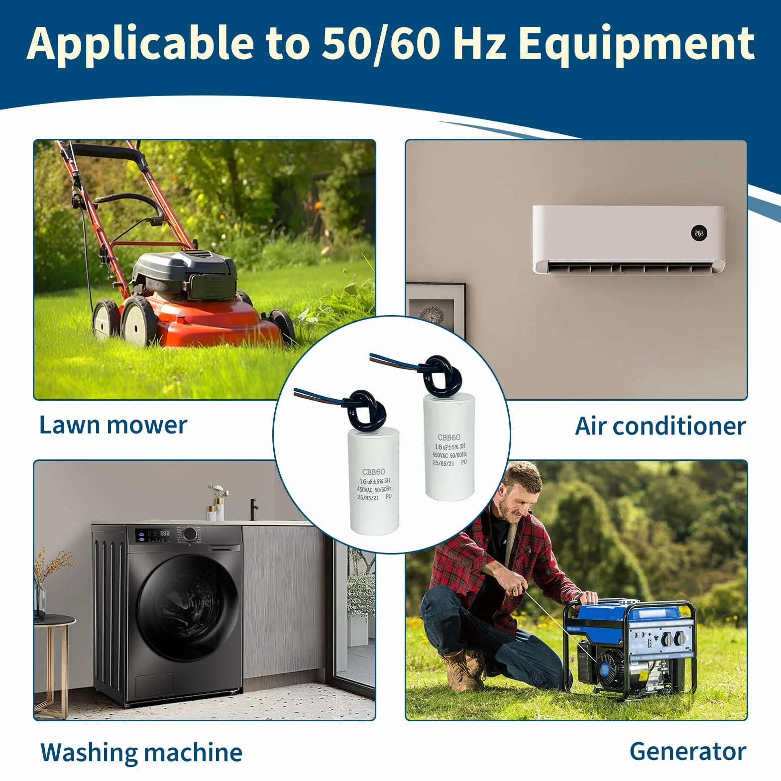 CBB60 Condensador de Arranque 16uF 450VAC 50/60Hz para Motor Eléctrico Electrodomésticos Lavadora