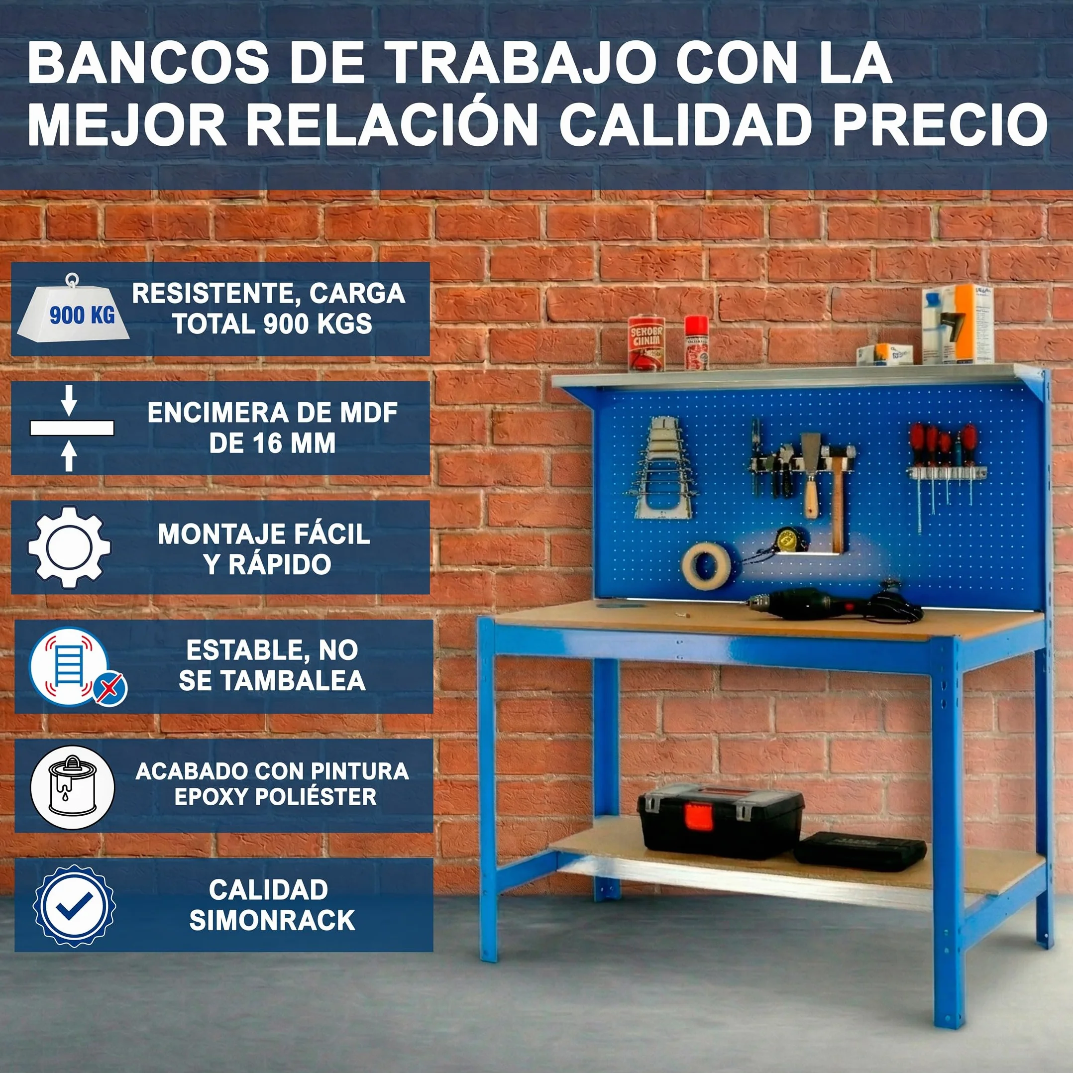 Simon Rack Mesa de Trabajo Taller 400 kg 1445x910x610 mm Antracita/Madera BT3