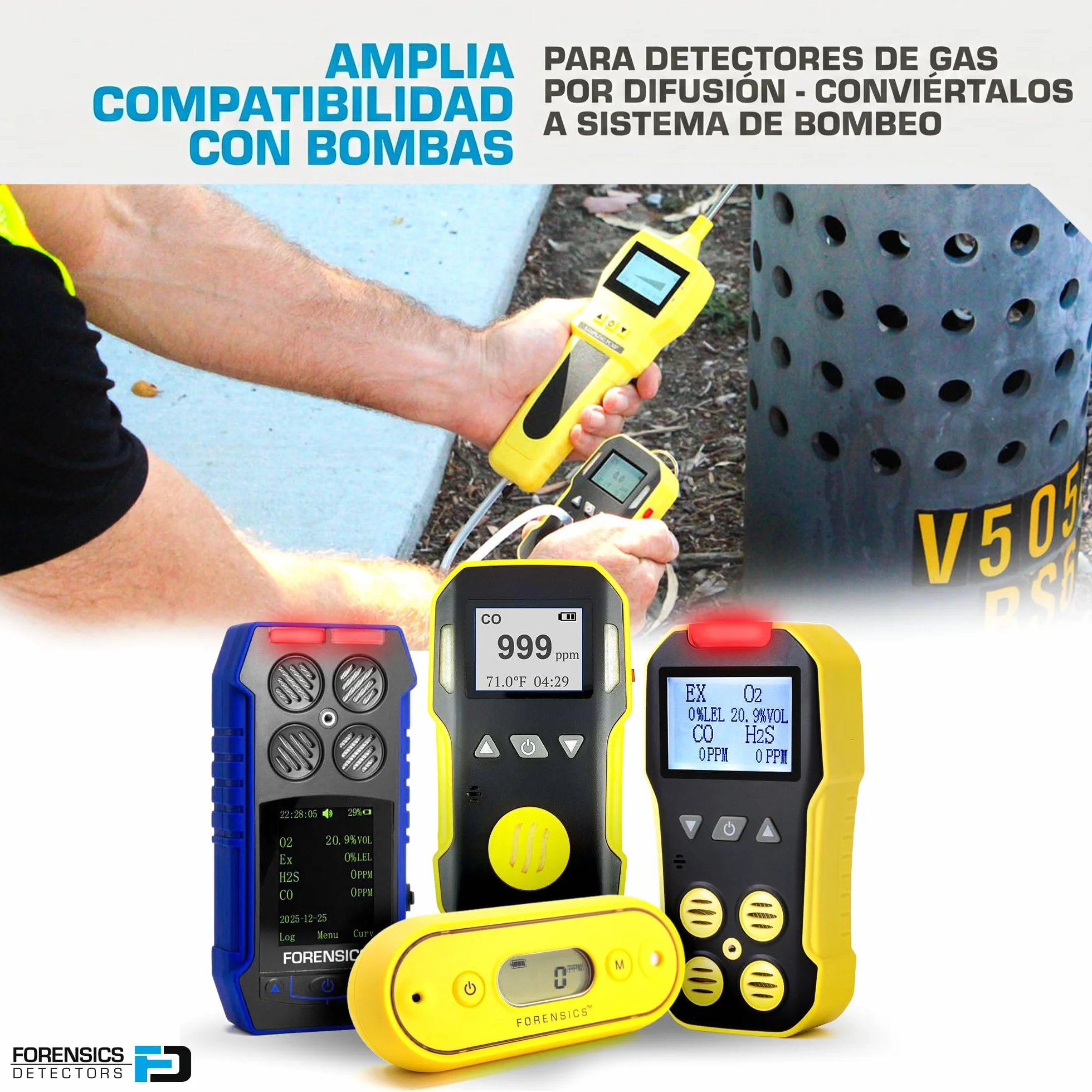 Bomba de Muestreo de Gas Forensics | Sonda de Acero Inoxidable | Caudal 0,5 LPM | ABS Reforzado | Recarga USB