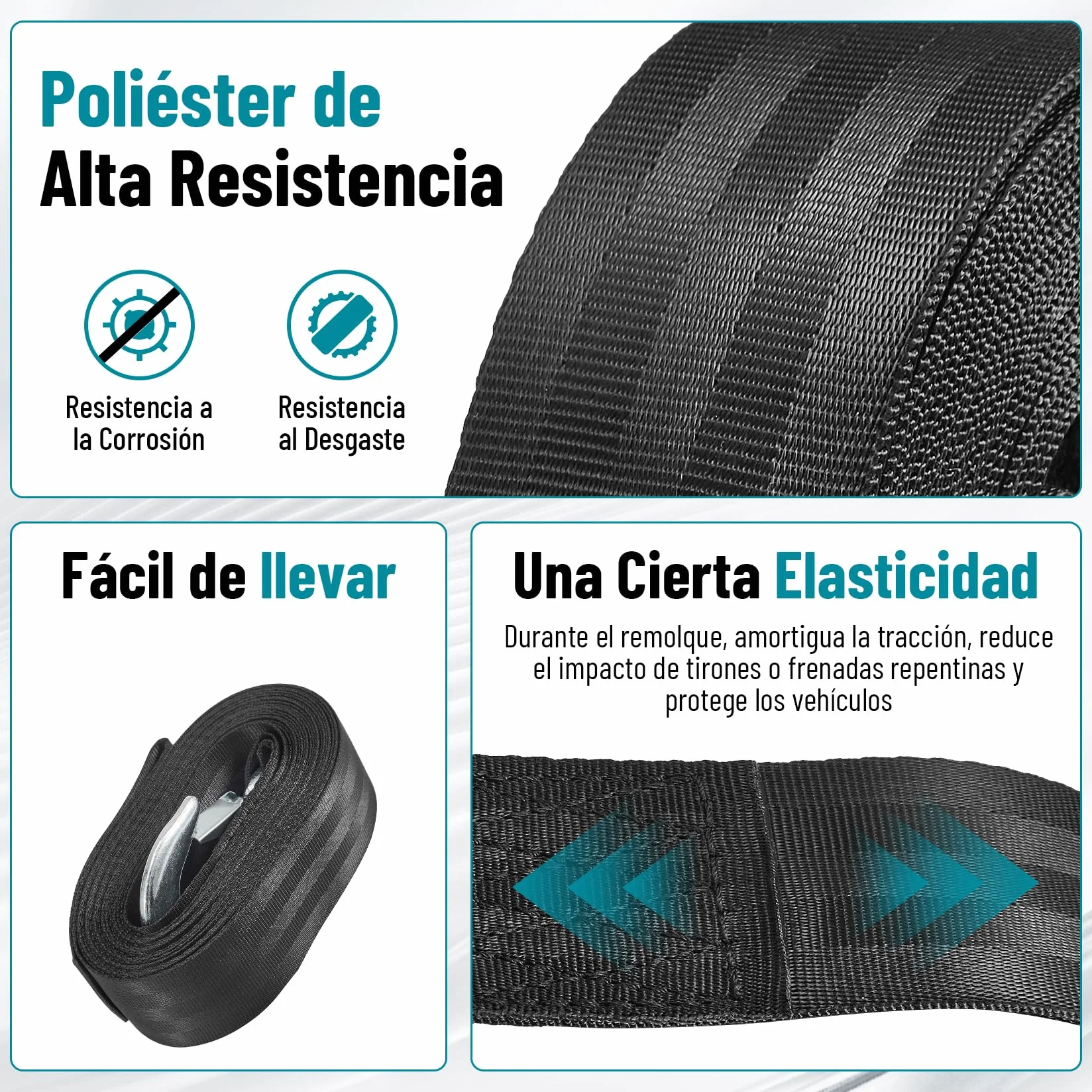 CarBole Correa de Cabrestante para Remolque 2 x 20 Pies 10000 Libras Resistencia a la Rotura Gancho de Seguridad