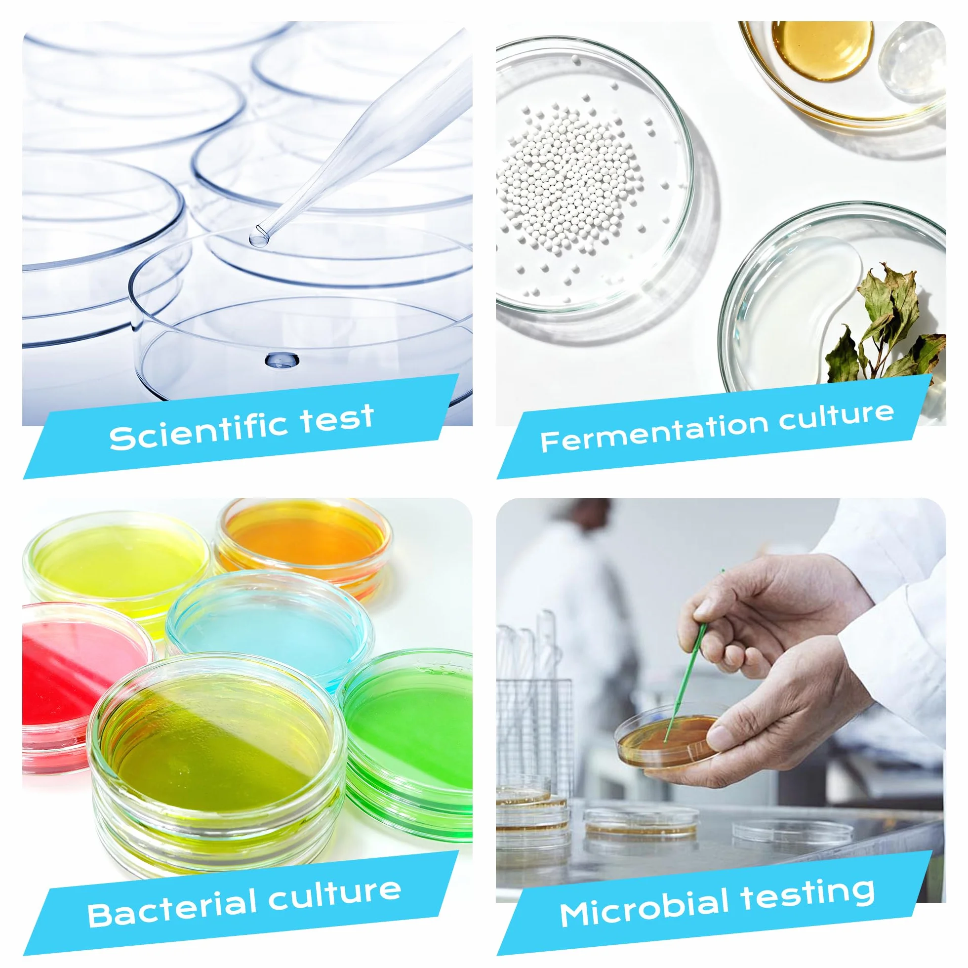 Placas de Petri de Plástico Estéril 70 mm x 15 mm Transparente con Tapa para Laboratorio