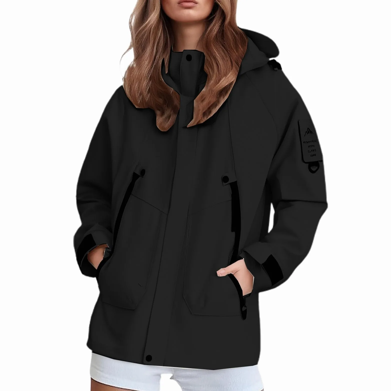 Chubasquero para mujer, ligero, cortavientos, holgado, chubasquero, ropa de senderismo con capucha, talla grande