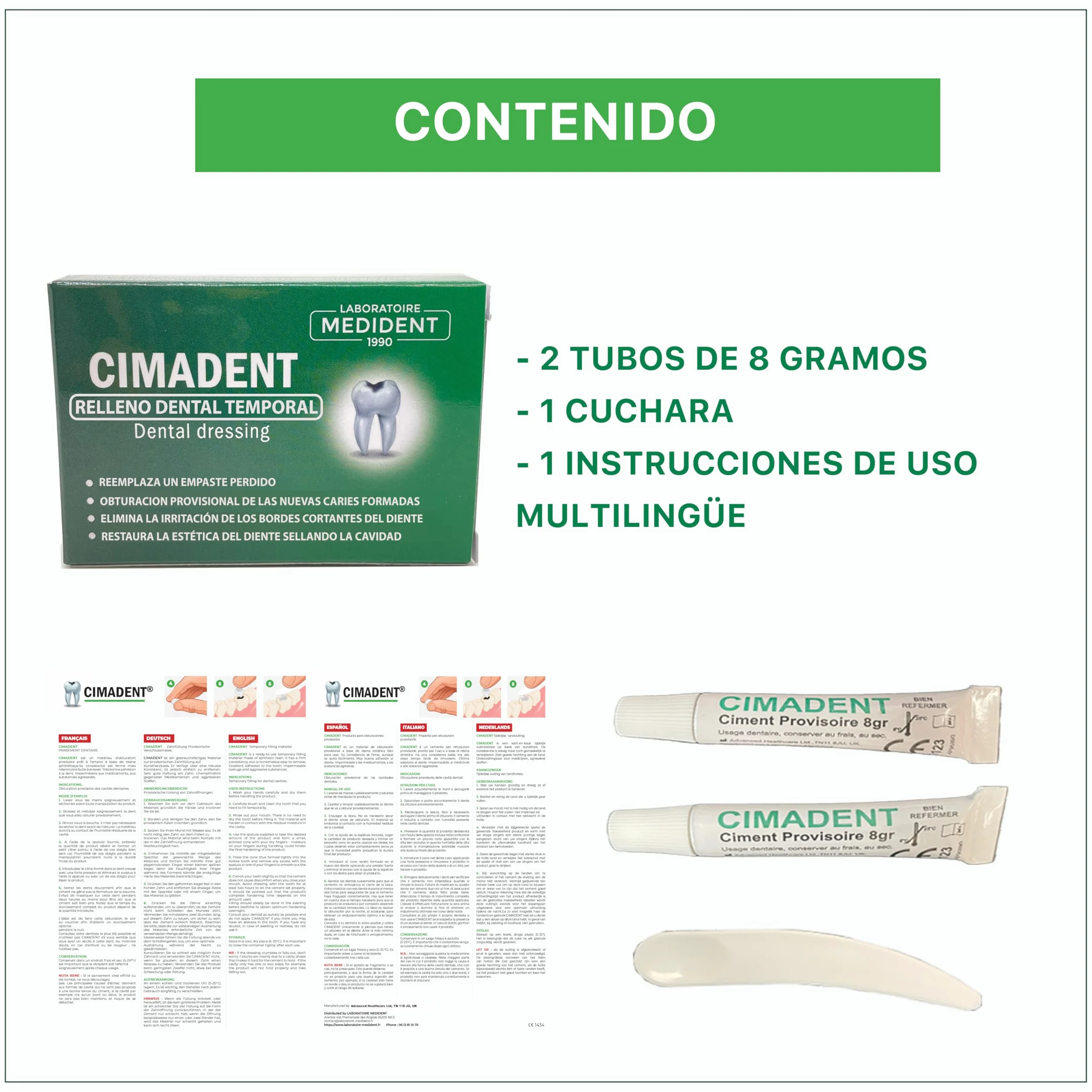 EMPASTE DENTAL CIMADENT 30 aplicaciones para empaste dental en casa