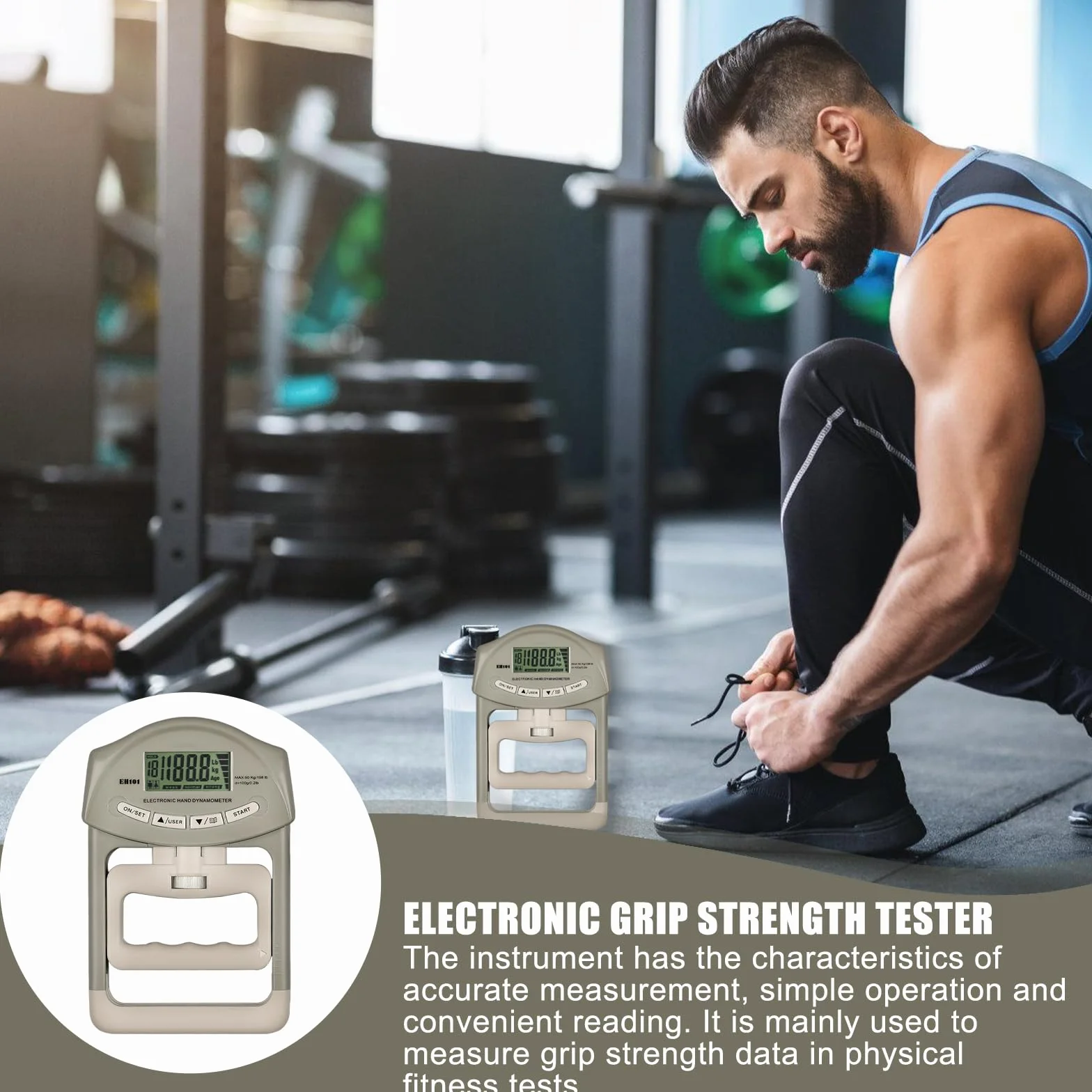 Dinamómetro Digital de Mano 180 kg con Cable USB, Medidor de Fuerza de Agarre con Pantalla LED Gris