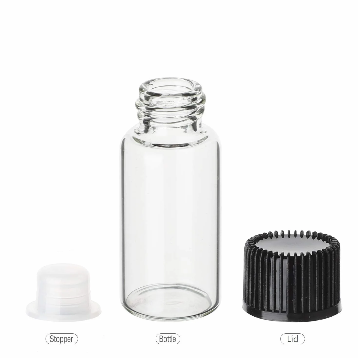Botella transparente de vidrio 2 ml con mini embudo 30 unidades Hyber&Cara