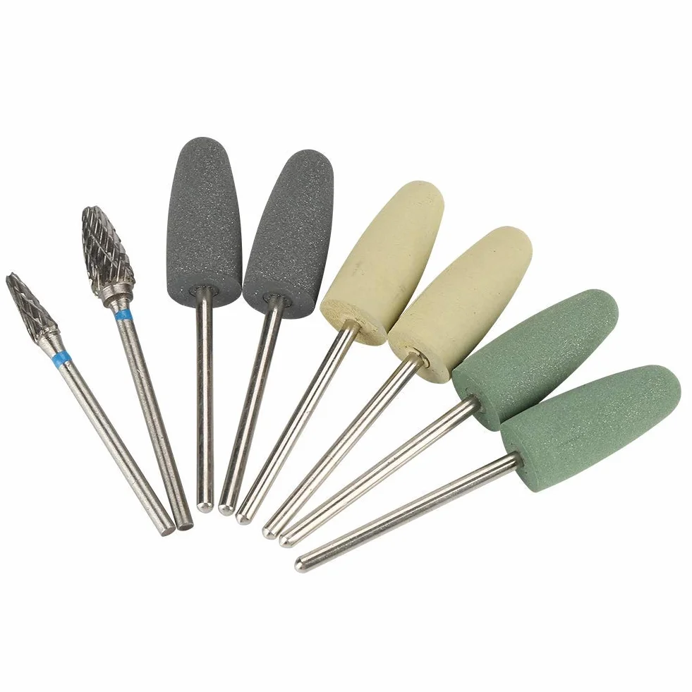 Kit de 8 Piezas de Fresas de Pulido Acrílico de Base de Resina de Silicona Rotatoria con Acero de Tungsteno