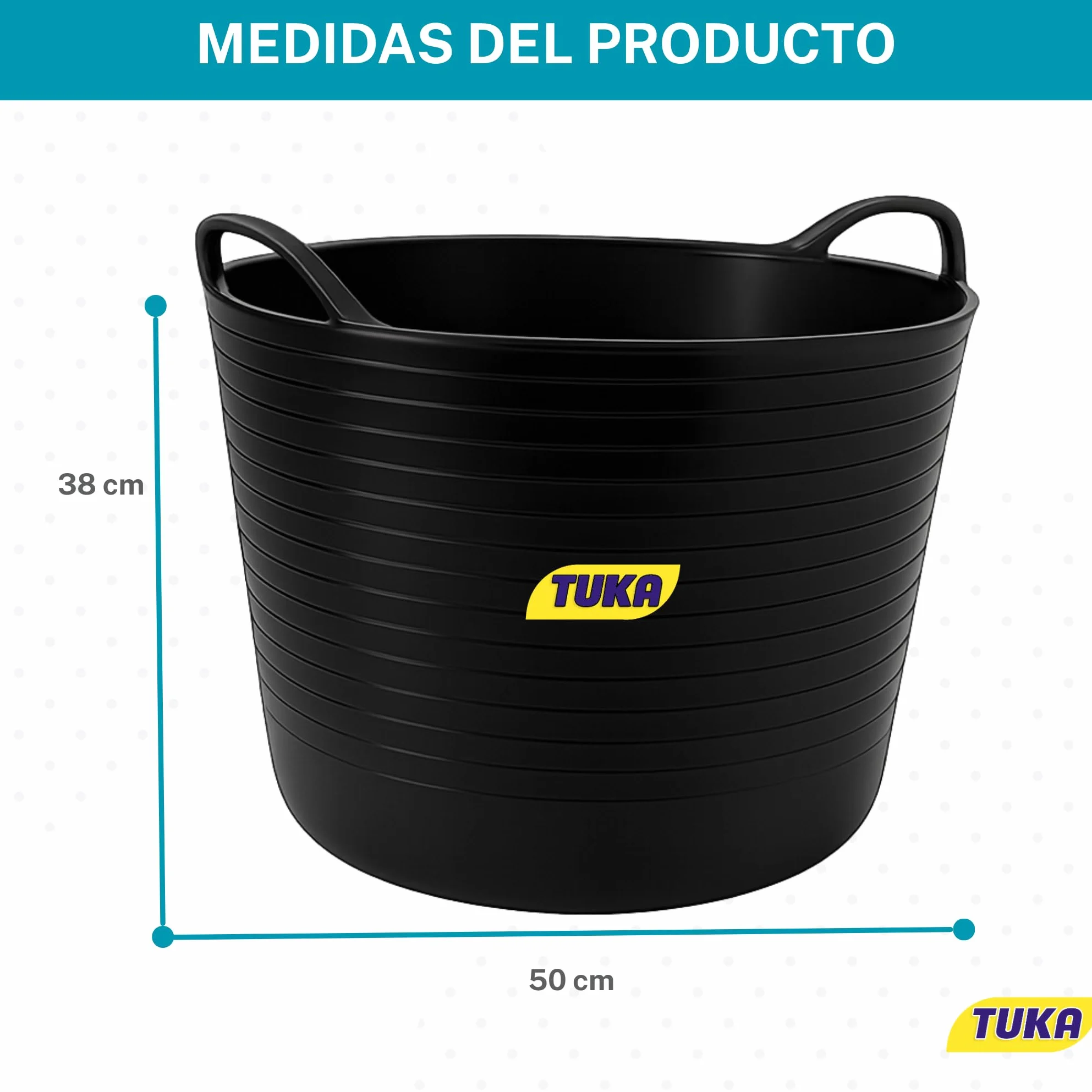 TUKA Pack de 2 Capazos de Plástico 42L Negro Profesional Resistente Multiusos