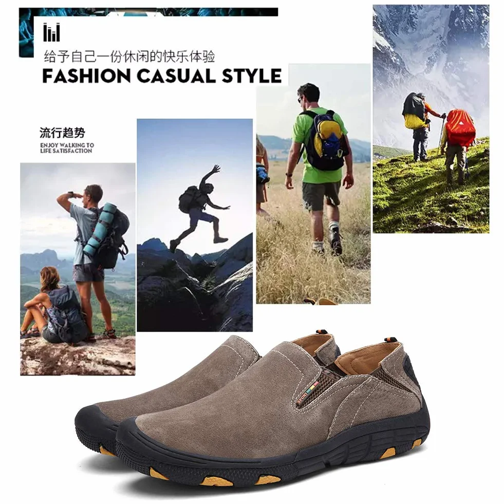 Zapatos para Caminar al Aire Libre Hombres Forro de Cuero Malla Senderismo Nieve
