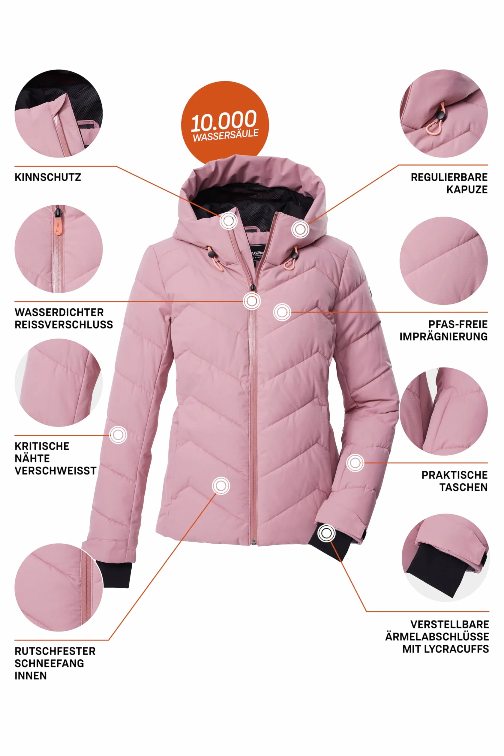 Killtec Ksw 31 Wmn Ski Qltd Jckt Chaqueta de esquí/chaqueta acolchada/chaqueta funcional con aspecto de plumón, capucha y protección contra la nieve Mujer