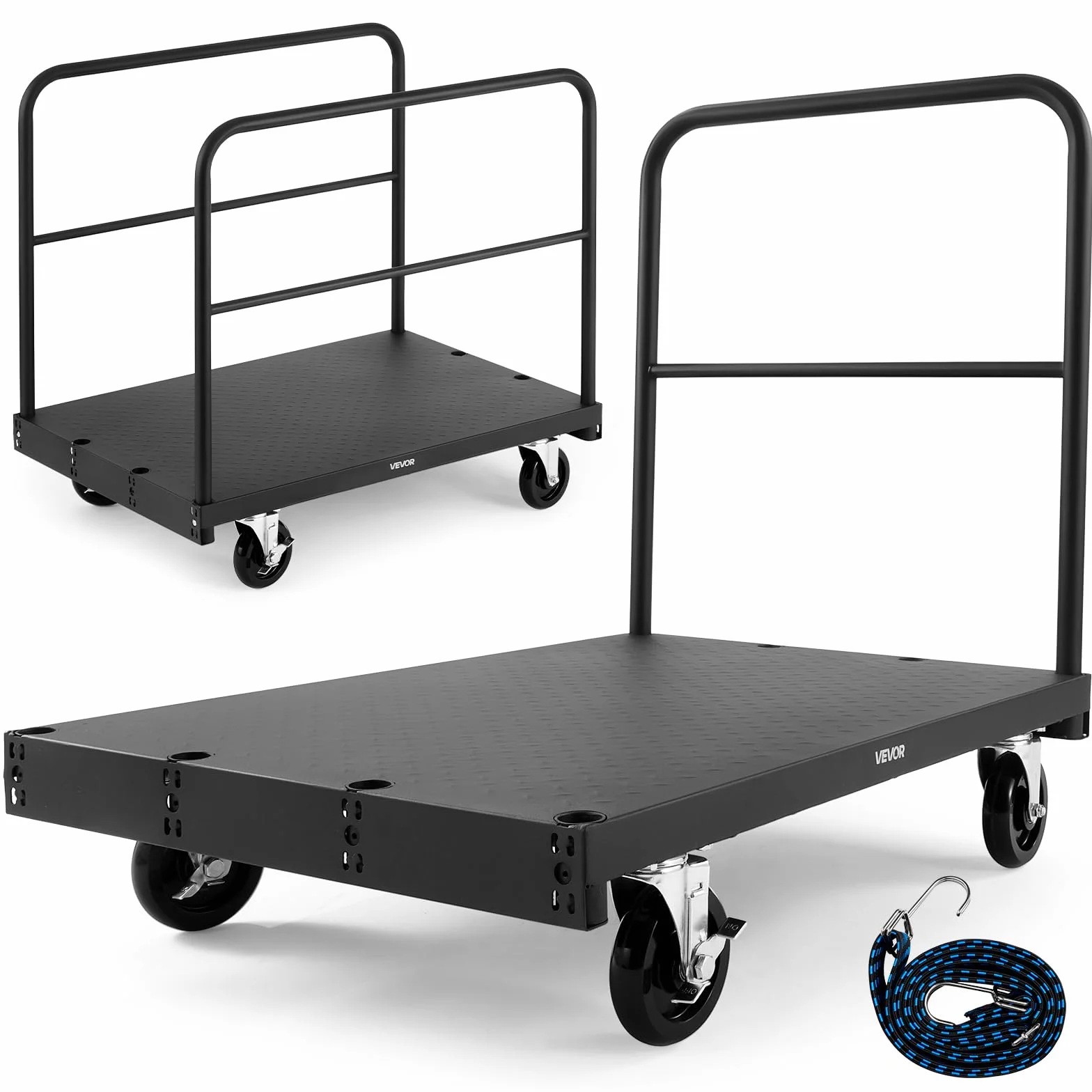 VEVOR Carro Portaplatos 816 kg 2 en 1 Ruedas Giratorias 360° 3 Pasamanos Laterales 914 x 610 x 878 mm Negro