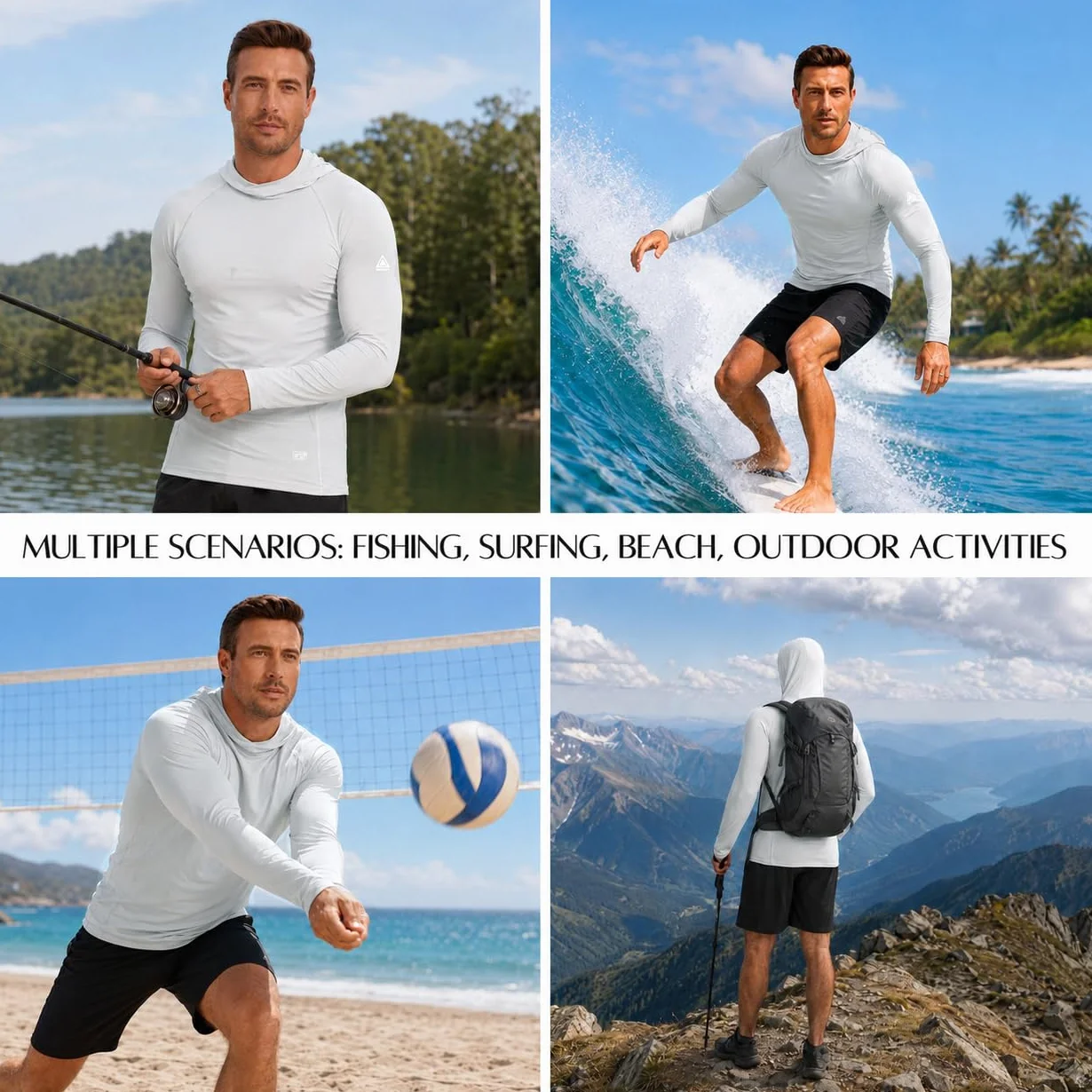 AMZSPORT Sudadera con Capucha UPF 50+ para Hombre, Camiseta de Manga Larga con Protección Solar UV, Rashguard