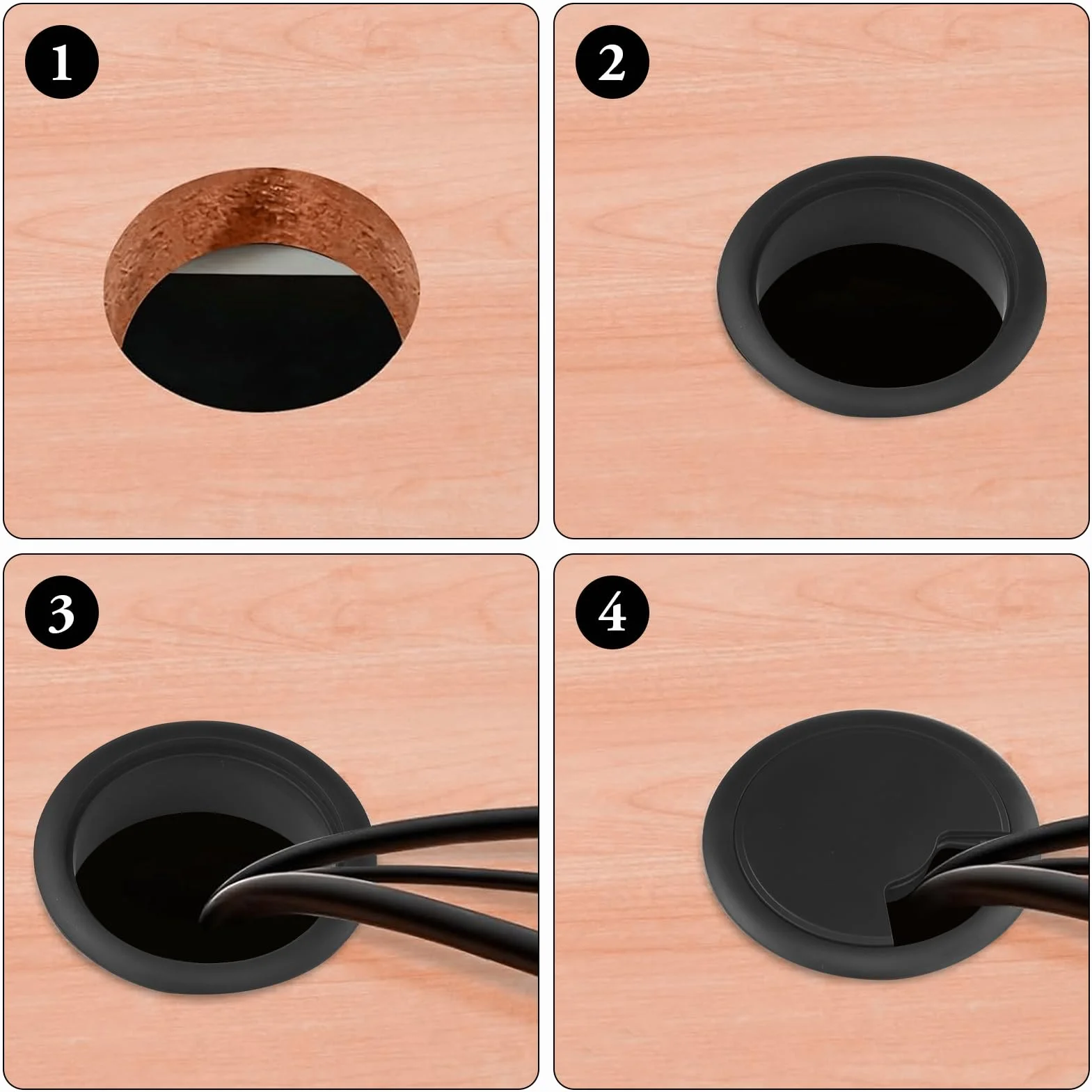 Pasacables para escritorio 60 mm plástico negro