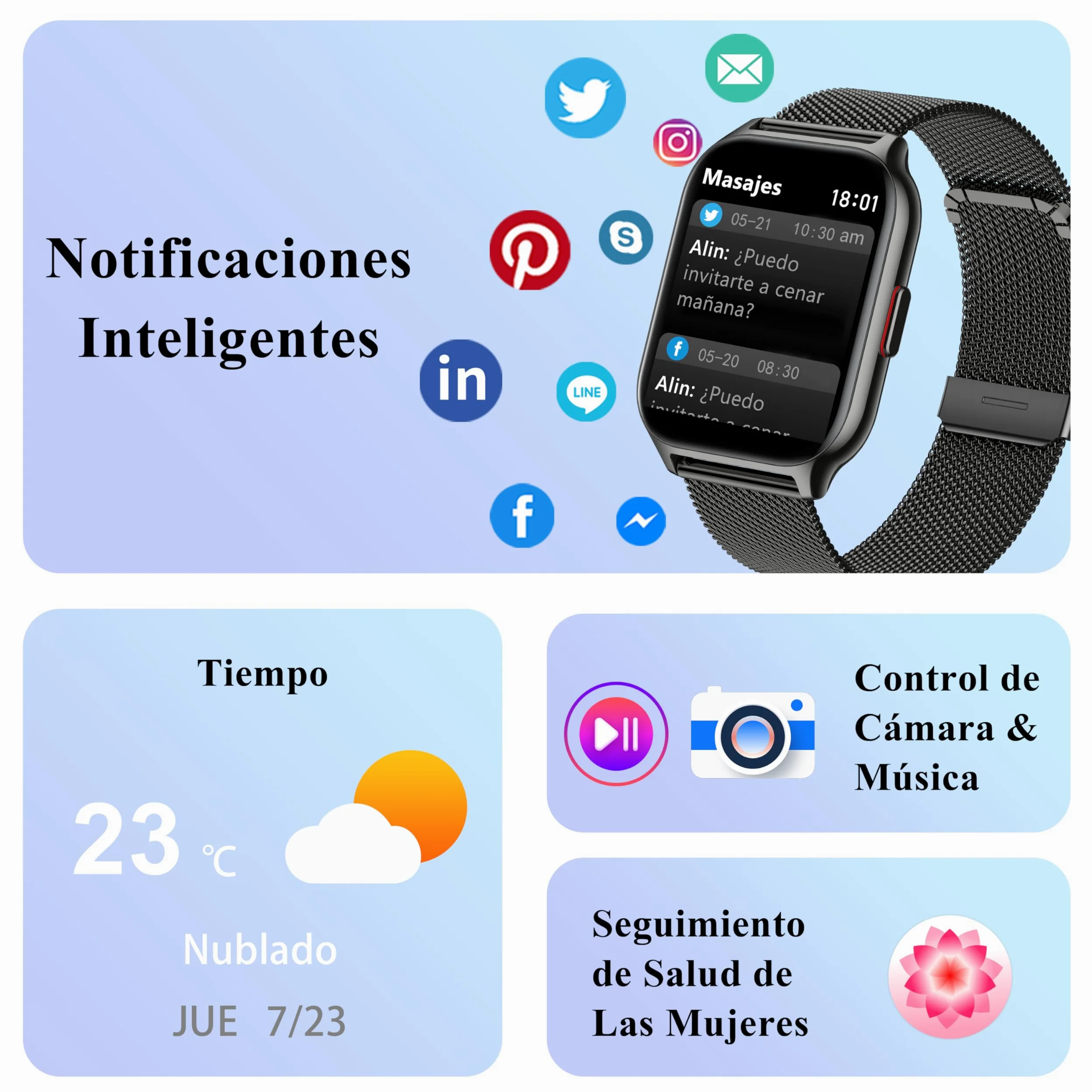 Popglory Reloj Inteligente Mujer Hombre con Llamadas, 2,01" Smartwatch Mujer Deportivo con Asistente Voz, 100+ Deportes, Presión Arterial Ritmo Cardíaco Pulsometro, Alerta Whatsapp para iOS Android