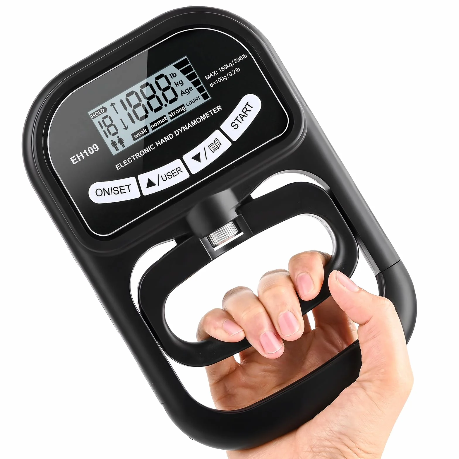 Dinamómetro de Mano Digital Automático 180KG Medidor de Fuerza de Agarre Electrónico Pantalla LCD