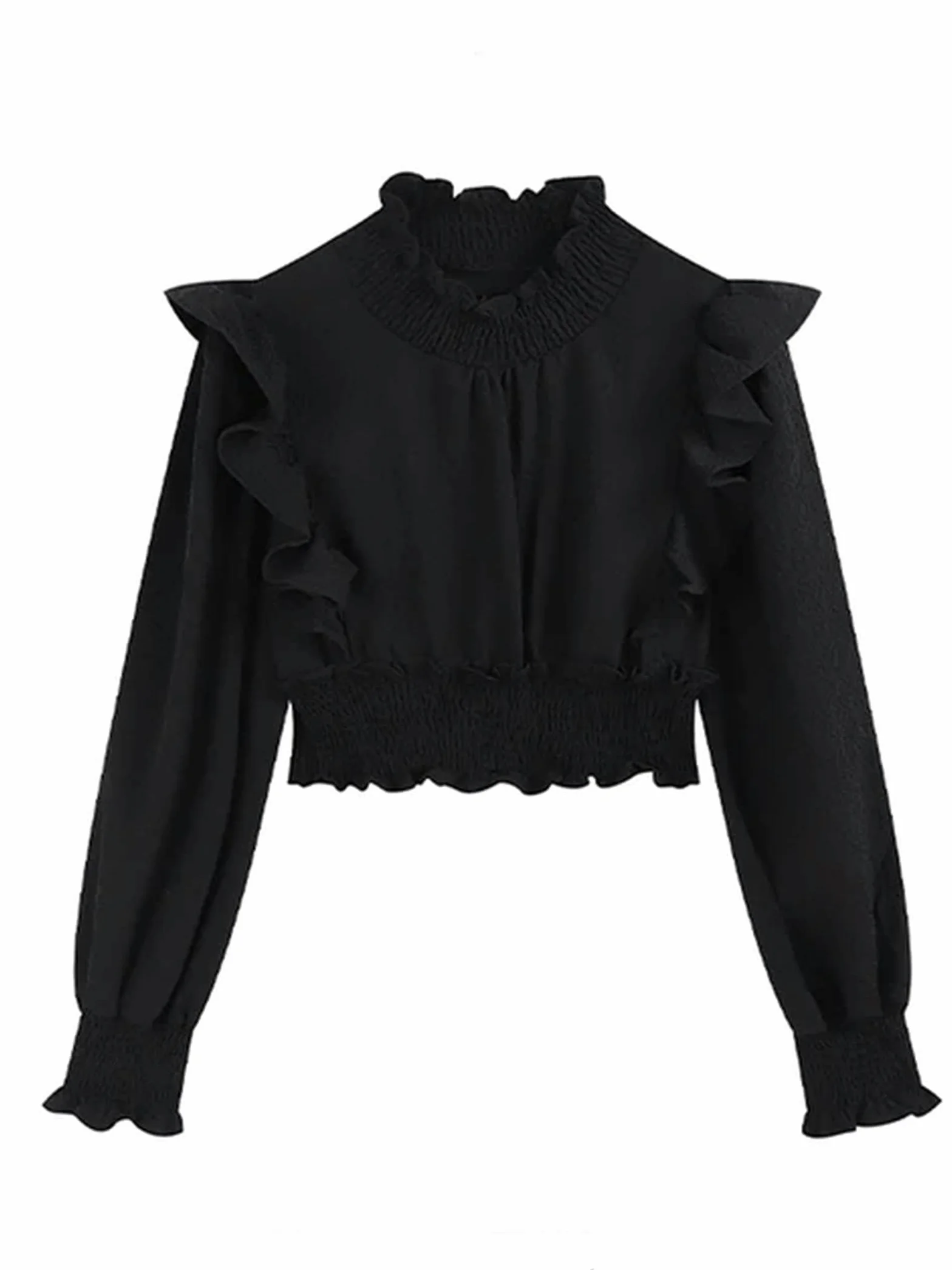 Camisa Vintage Francesa de otoño para Mujer, Blusas con Volantes de Manga Larga de Color sólido, Top romántico para Chica Mori