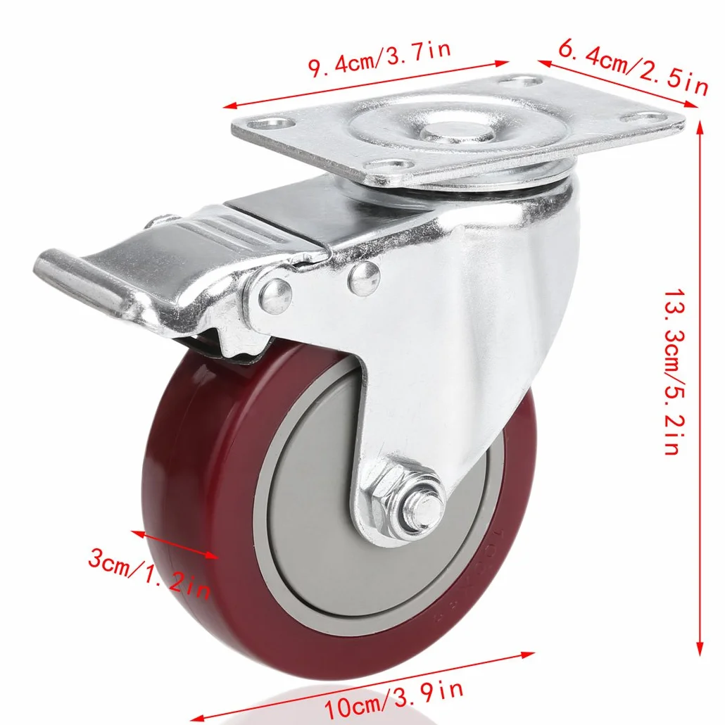Voluker Juego de 4 ruedas giratorias de 100 mm con freno, carga máxima 400 kg