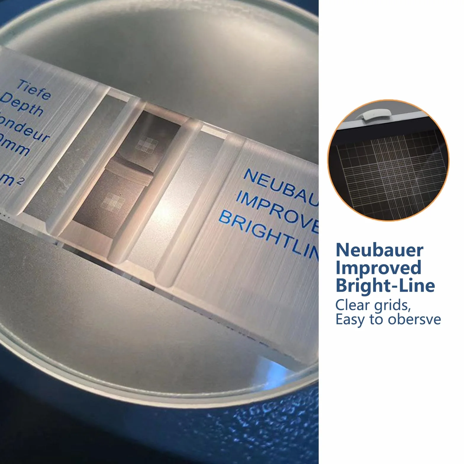 Cámara de Conteo de Células Neubauer Mejorado Hemocitómetro Línea Brillante 2 Cubiertas