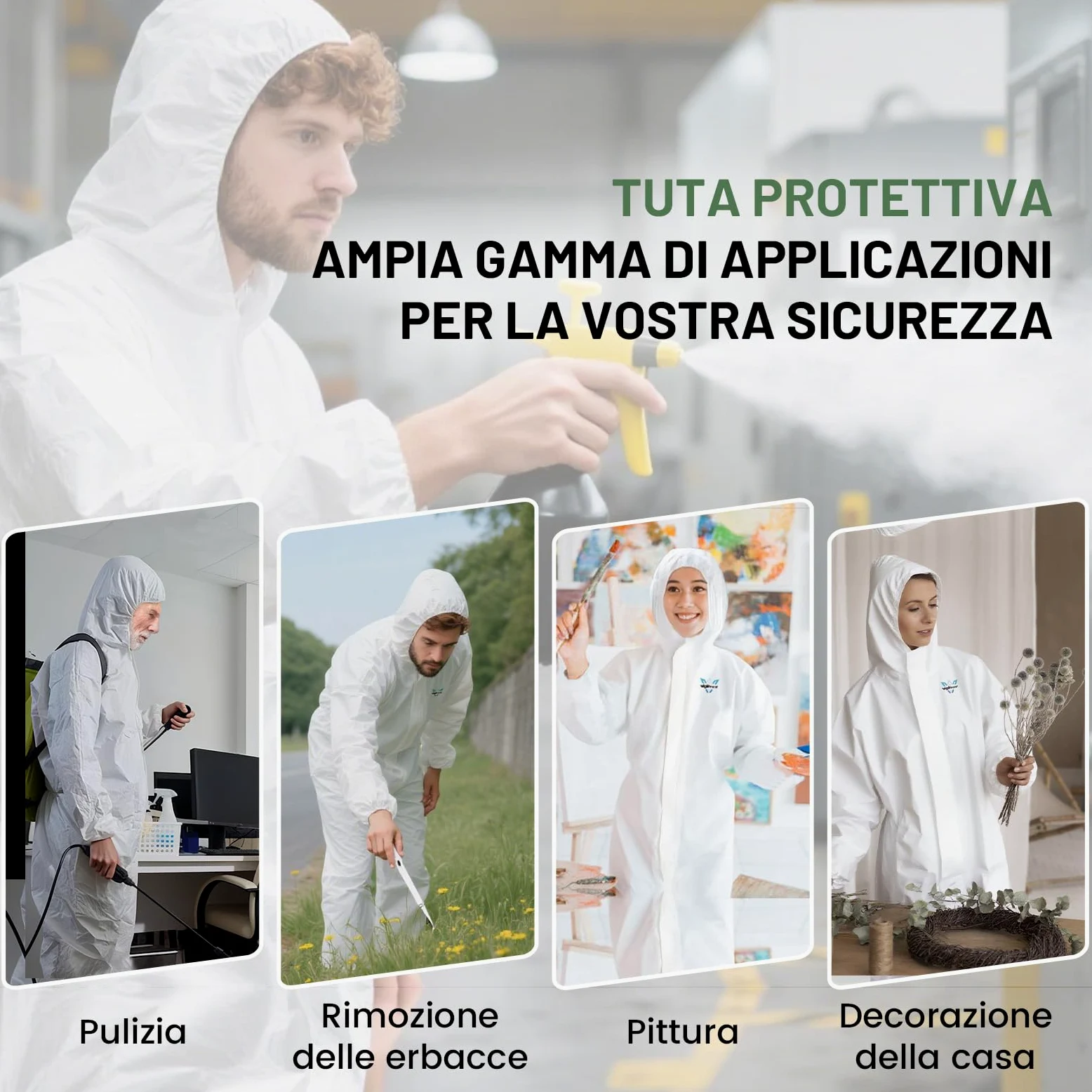 VigiFront Mono Desechable, 5/25 Piezas, Traje de Protección Desechables, 7 Opciones de Tallas, Con Muñecas, Tobillos y Capucha Elásticos