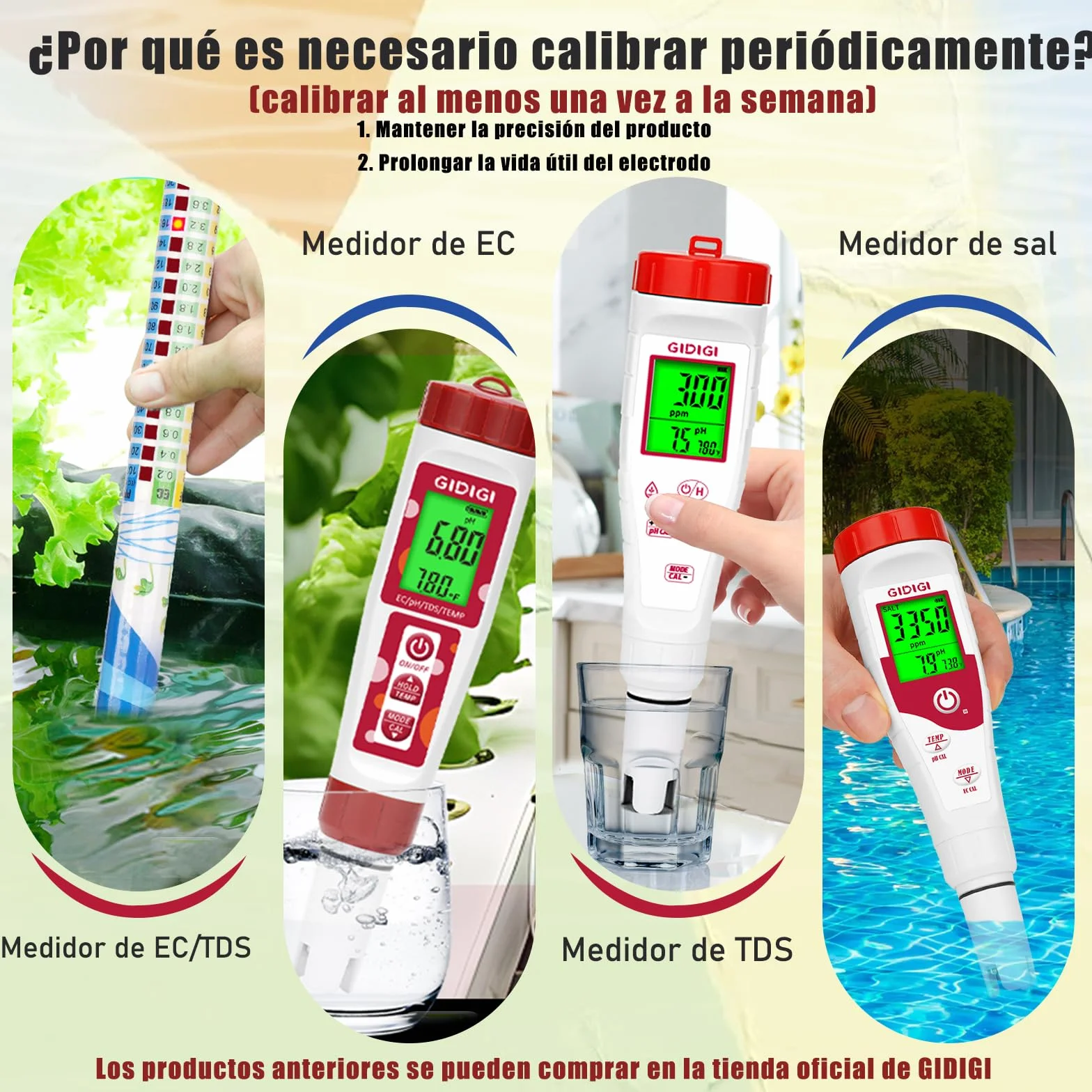 Solución de calibración EC TDS 5000μS/cm, 4 botellas de 50 ml para medidores EC TDS