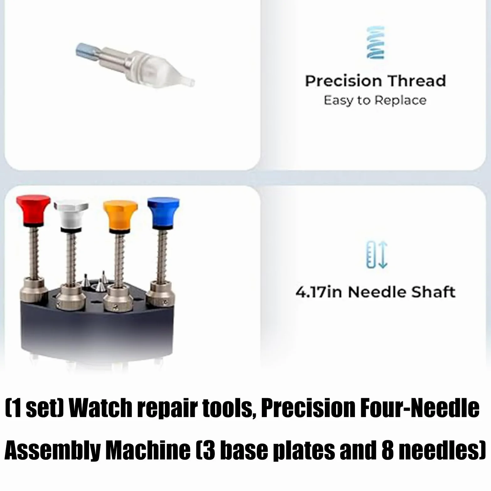 Prensador de mano profesional de 4 pines para reloj, 8 agujas con boquillas de acero para reparaciones precisas de relojeros, herramienta de instalación manual profesional