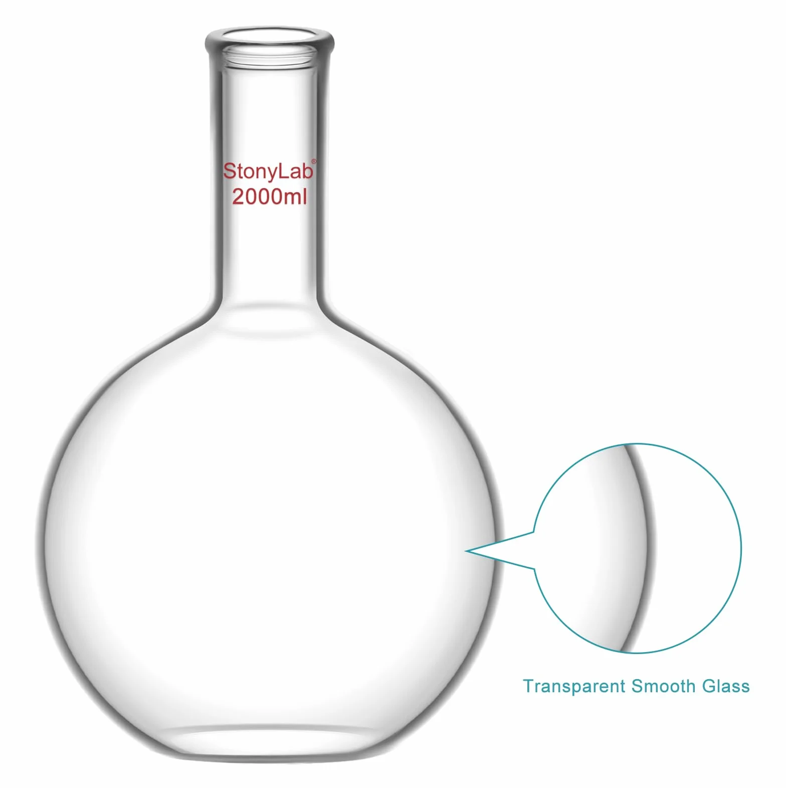 Matraz Fondo Plano 2000ml (2L) de Cristal Borosilicato Pared Gruesa con Cuello Largo Matraz Laboratorio