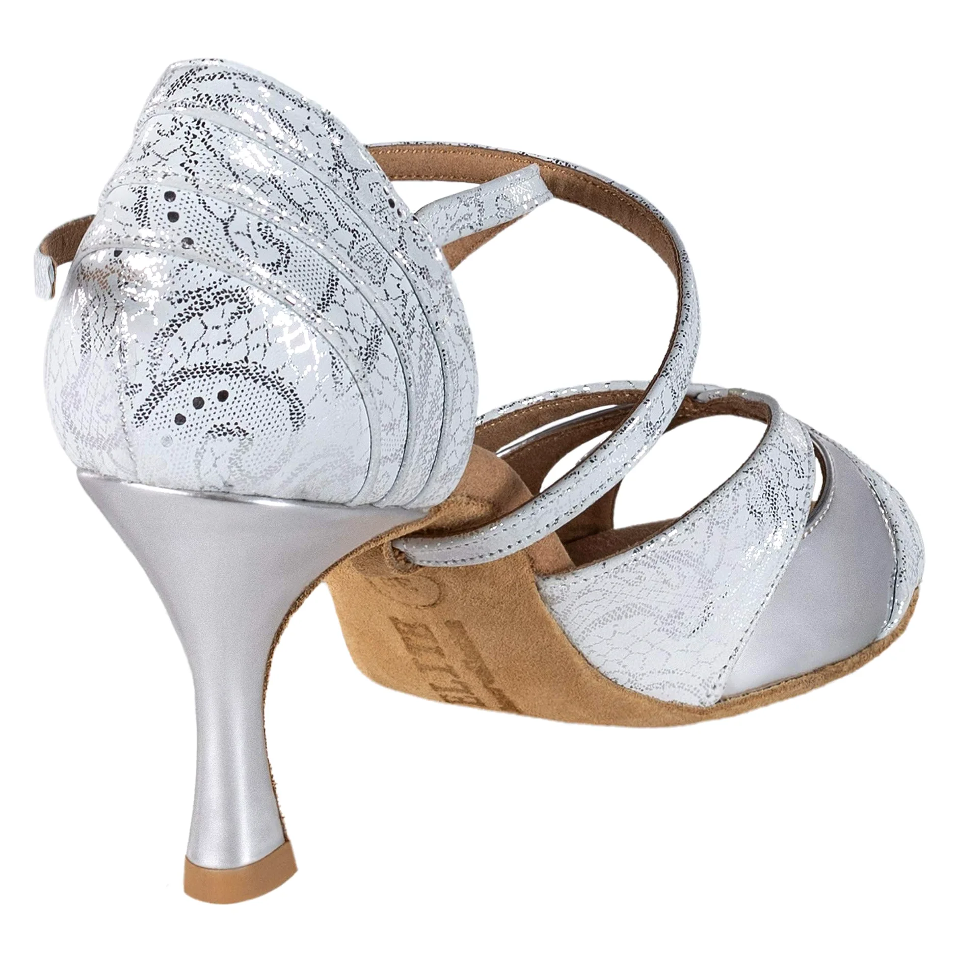 Rummos Mujeres Zapatos de Baile Elite Paloma 084/009 - Cuero Blanco Plateado - 6 cm Flare - Normal - Made in Portugal
