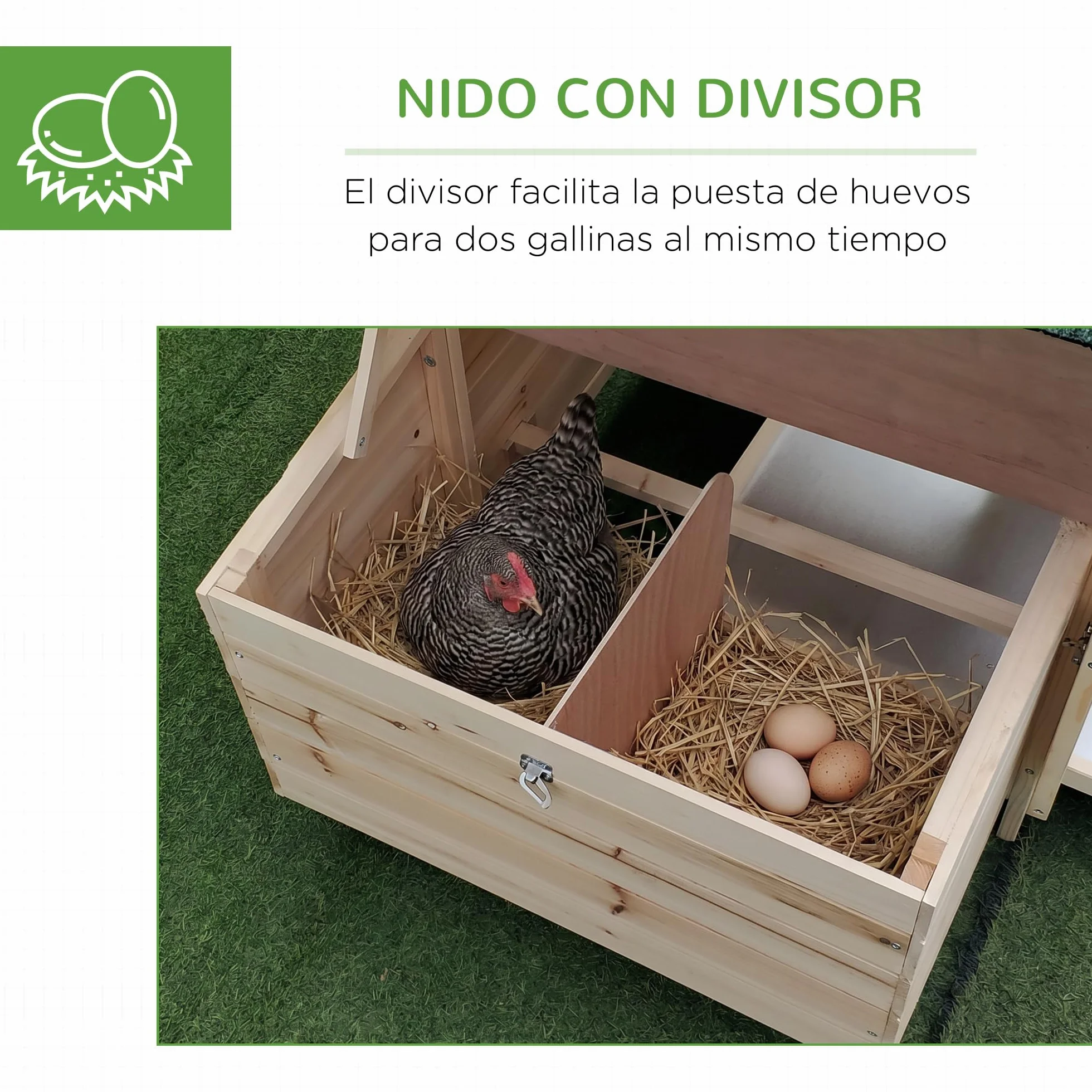 PawHut Gallinero de Madera de Pino para Exterior con Caja Nido 196x76x97 cm