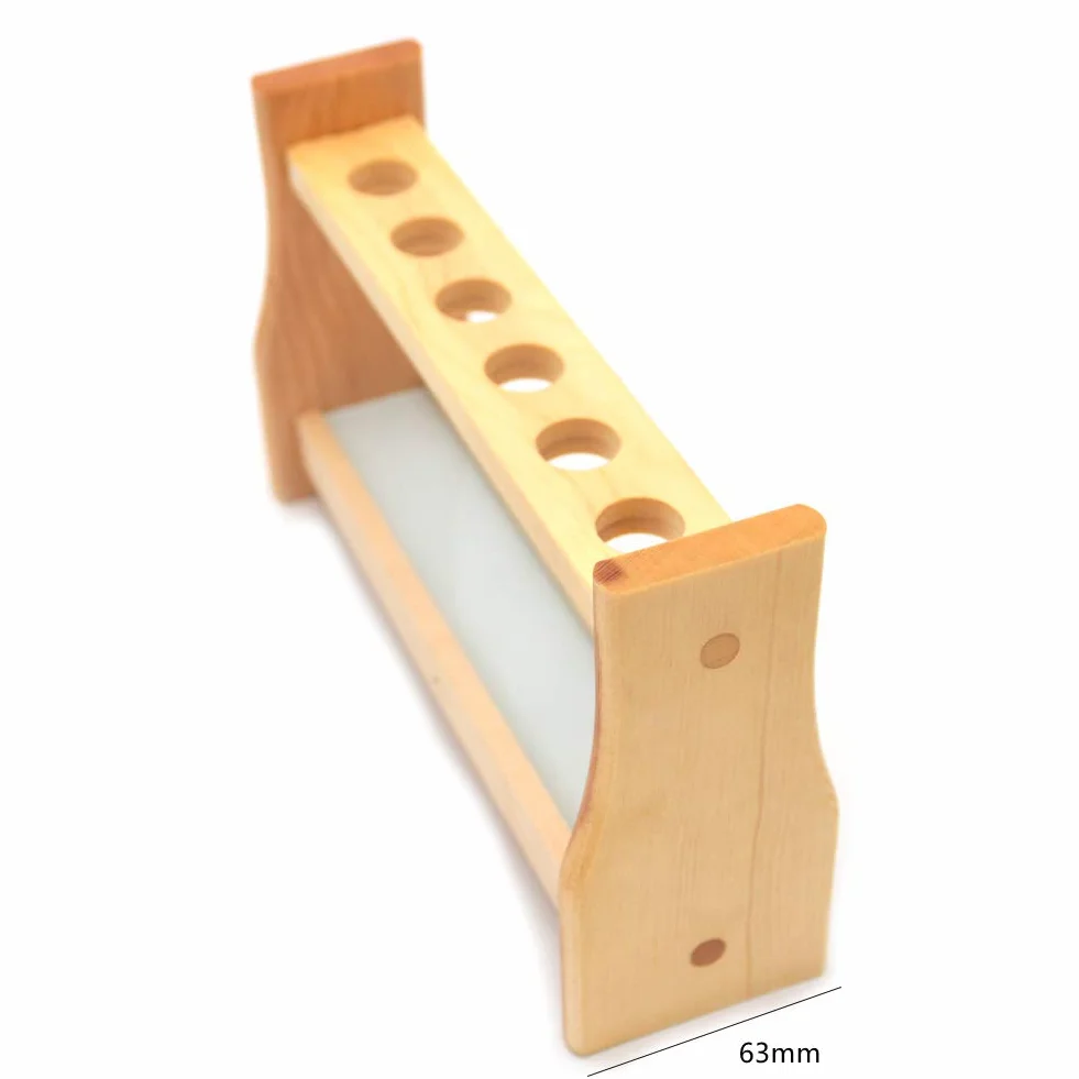 Estante de madera para tubos de ensayo 18 mm, 6 ranuras, 10 ml, laboratorio