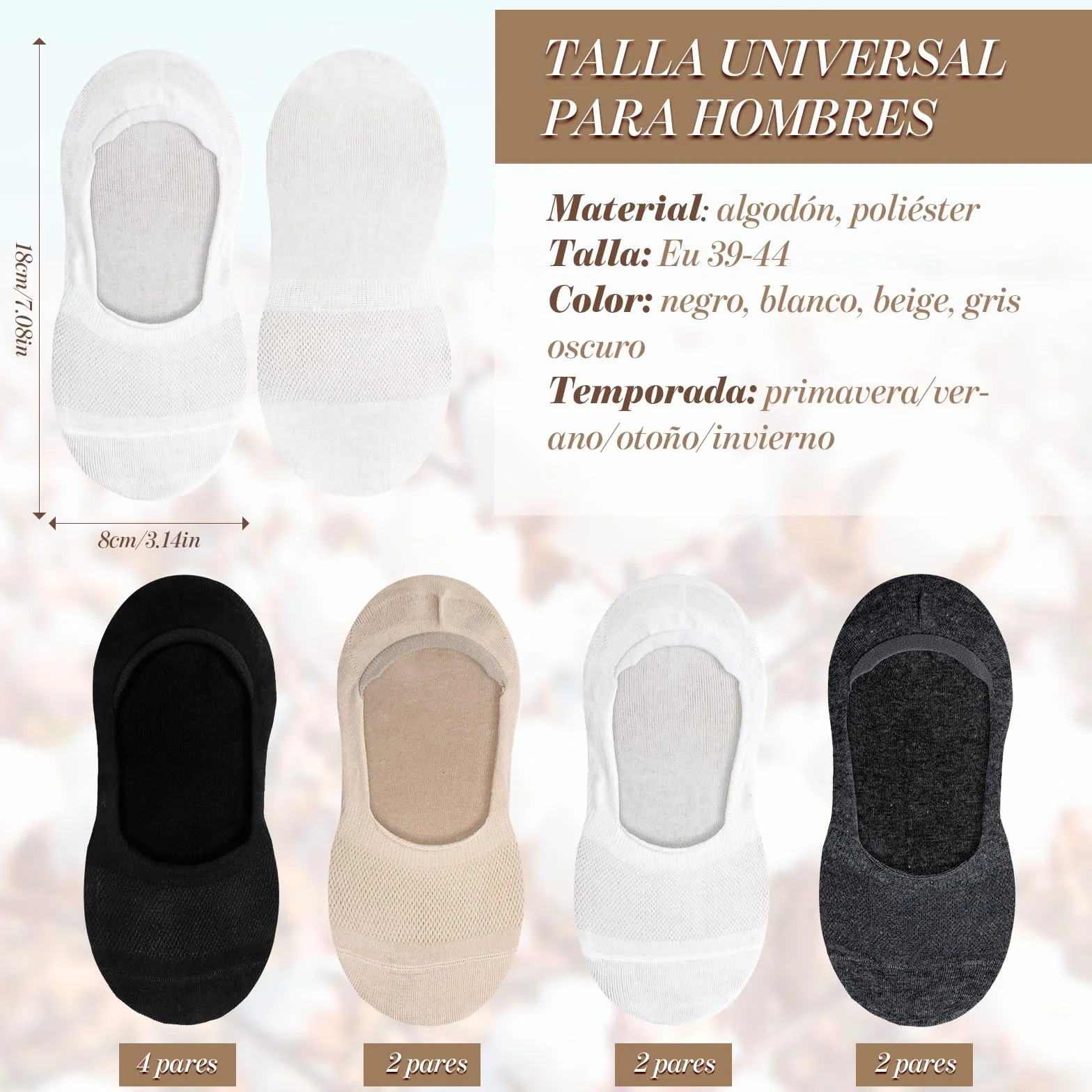 10 Pares Calcetines Invisibles Hombre y Mujer EU 39-45, Calcetines Transpirables Pinkies en Algodón Calcetines Cortos con Antideslizantes Silicona para Verano