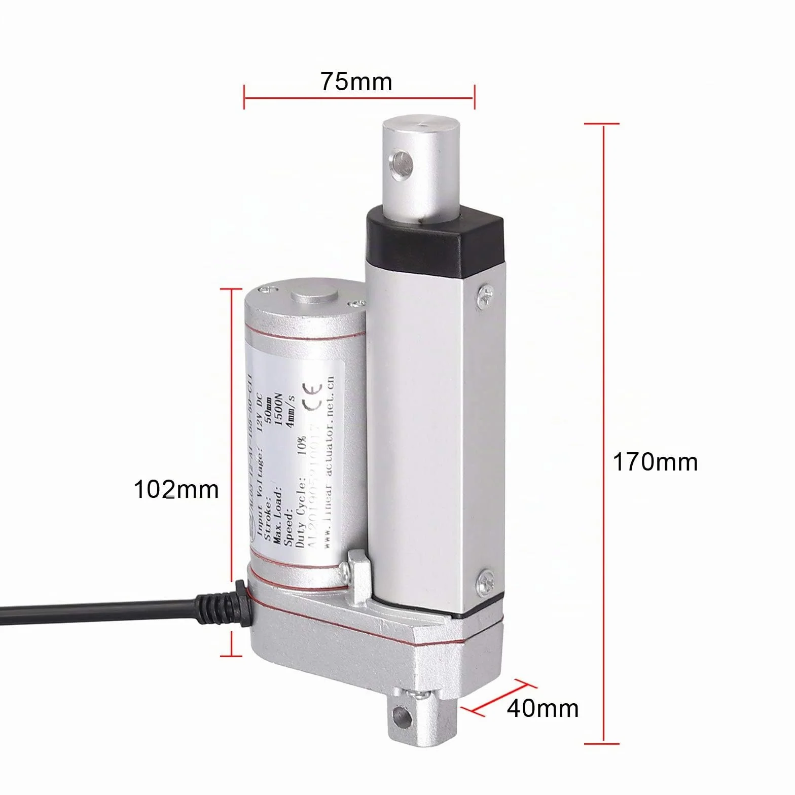 AUTOUTLET Actuador Lineal DC 12V 1500N 50mm Motor Eléctrico para Abridor de Puerta de Coche RV