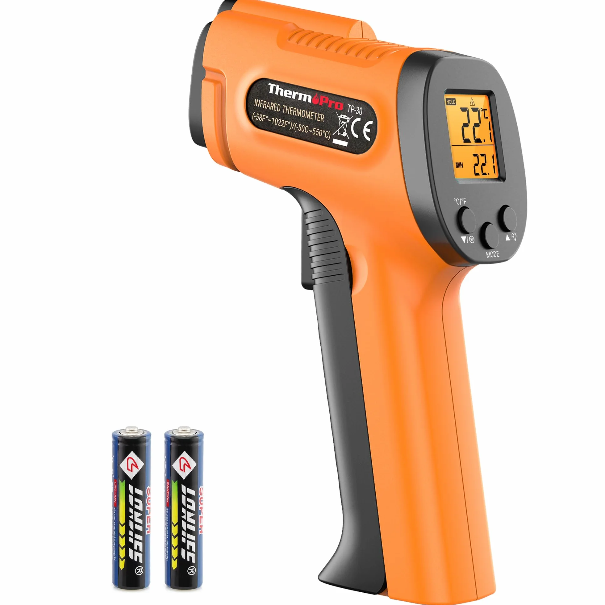 ThermoPro TP30 Termómetro Infrarrojo Industrial, Láser Digital con Emisividad Ajustable
