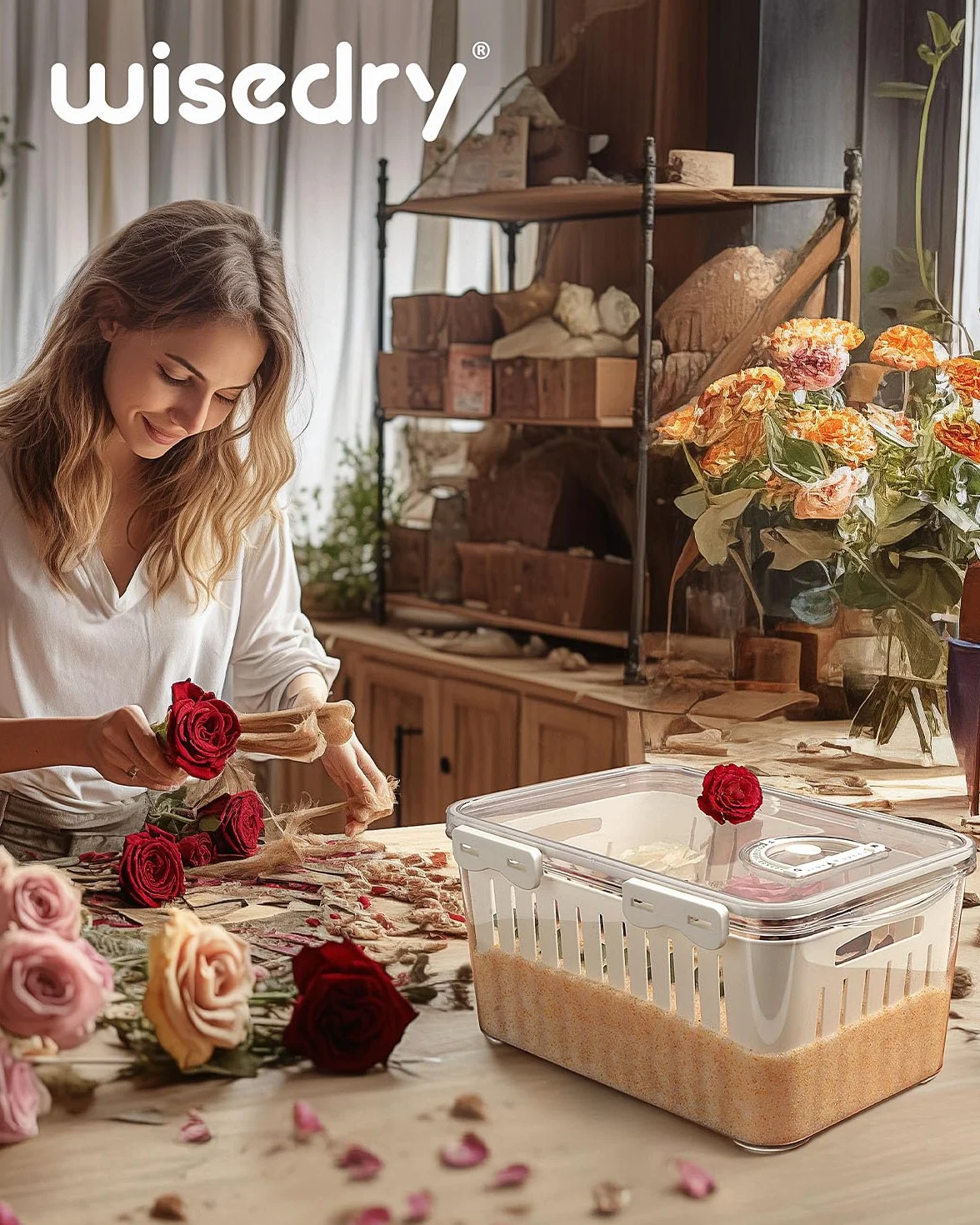 Wisedry Recipiente de Gel de Sílice para Secar Flores, Recupera Flores Secas, Caja con Alfombrilla y Bolígrafo