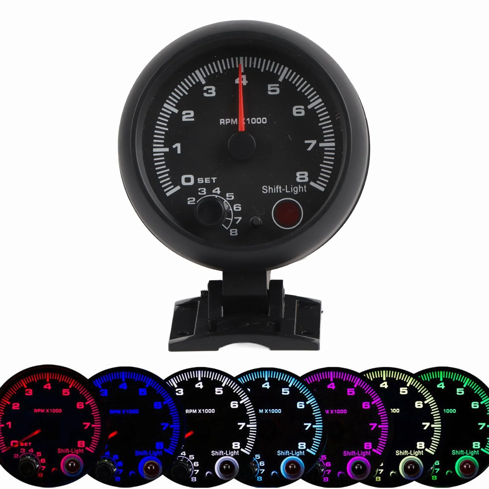 Tacómetro electrónico 3.75 Pulgadas 12V 0-8000 RPM para Coche con luz de Cambio Ajustable