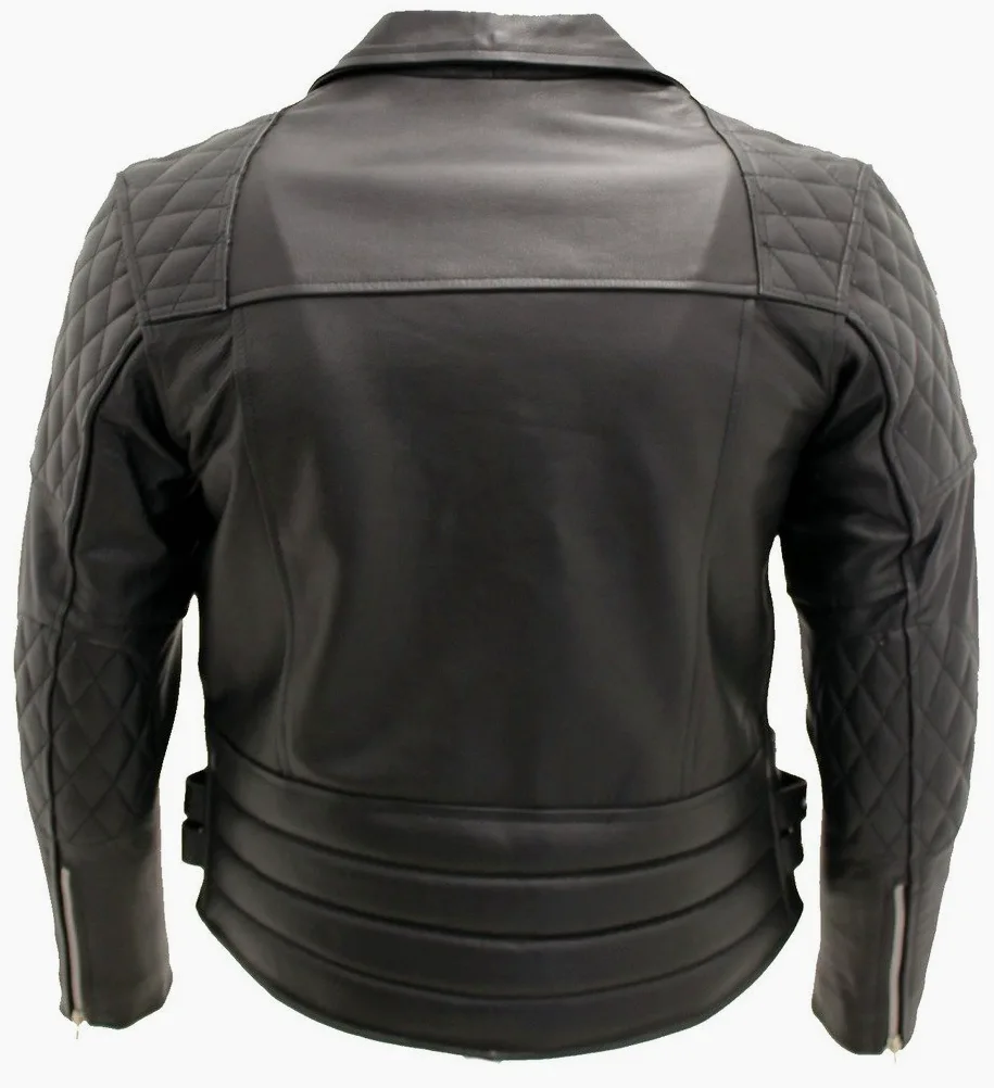 Chaqueta de cuero de cuero de vaca real de los hombres negro motociclista