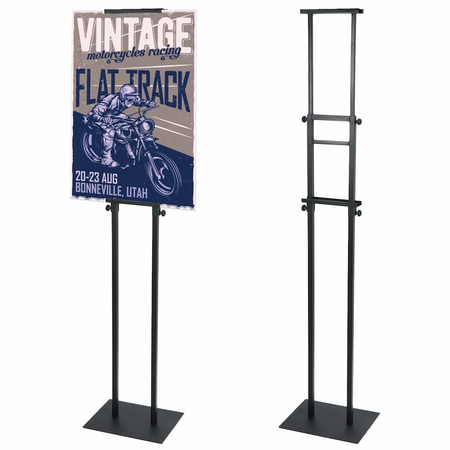 QWORK Juego de 2 Soportes para Carteles de Doble Cara, Altura Ajustable 12-210 cm, Base 24x30 cm