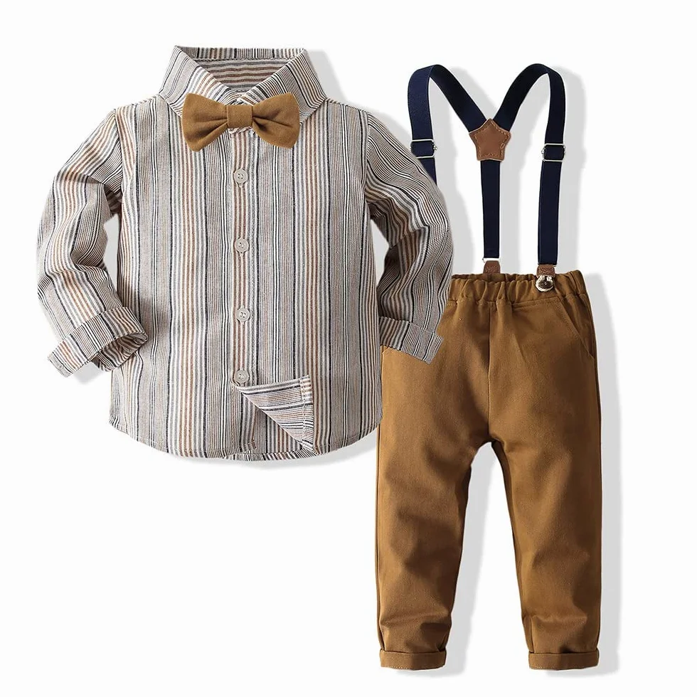 YUN HAO Ropa para bebé niño con corbatín, camisas y pantalones de tirantes, 3 piezas