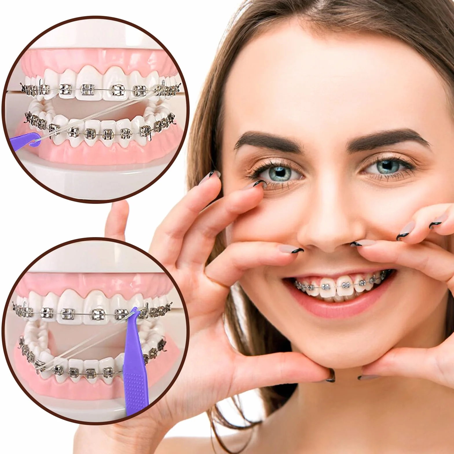 VEGCOO 600 Piezas Goma Elástica Ortodoncia, Multiusos Elásticos Dientes con 6 Colocadores Plástico (1/8, 3.5 oz)