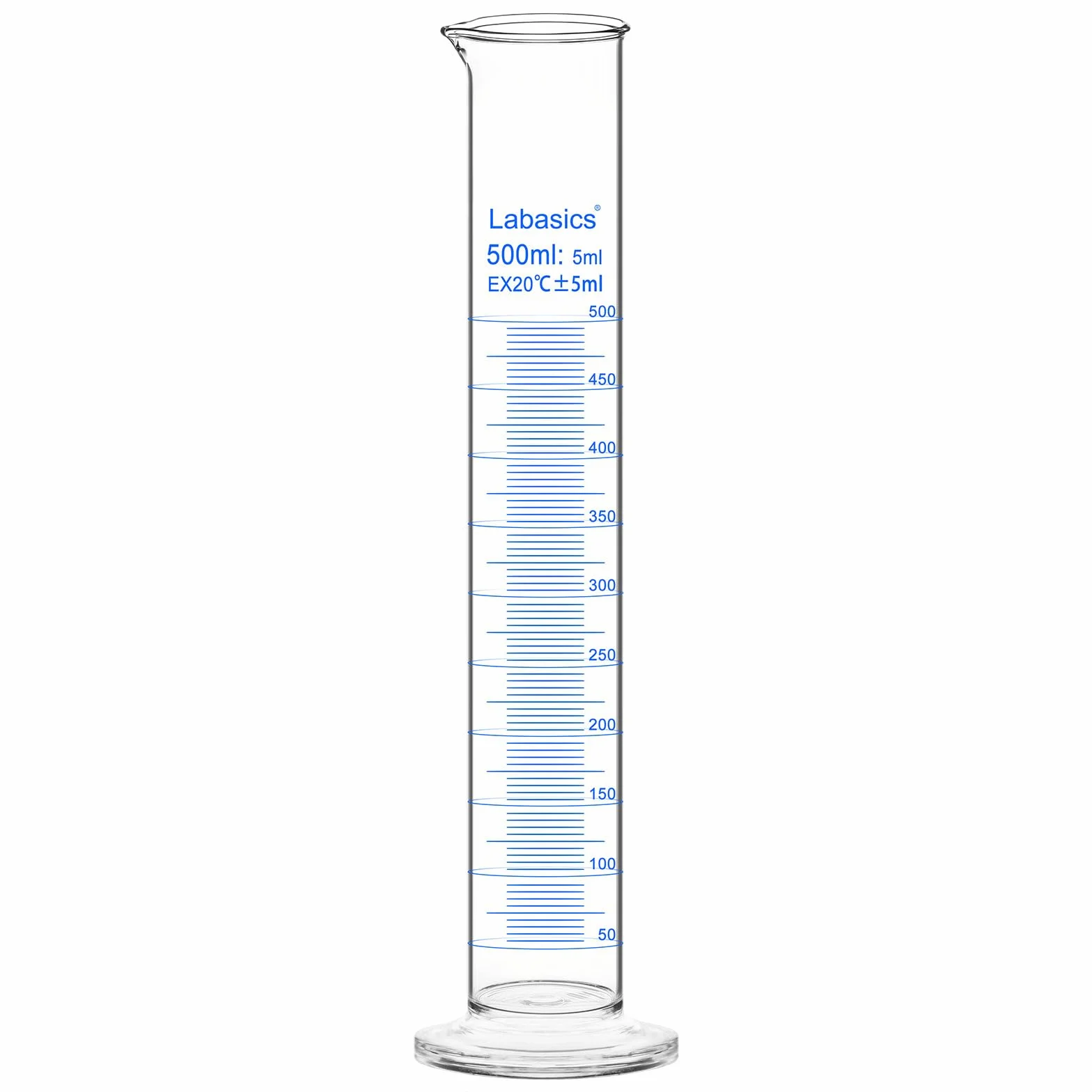 Cilindro Graduado de Vidrio de Borosilicato 500 ml, Medidor de Laboratorio Resistente