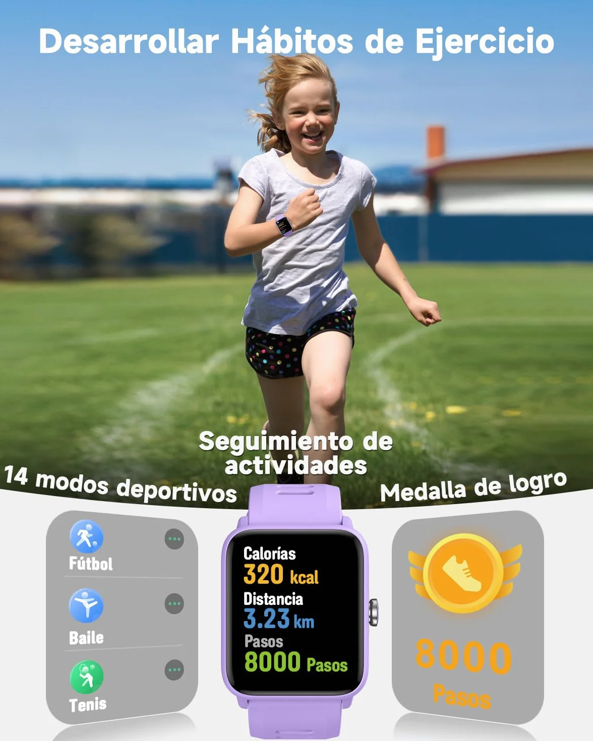 BIGGERFIVE Pulsera Actividad Niñas 3-14 años Reloj Inteligente Podómetro Frecuencia Cardíaca Resistente al Agua 5ATM Monitor Sueño Despertador Juegos Rompecabezas