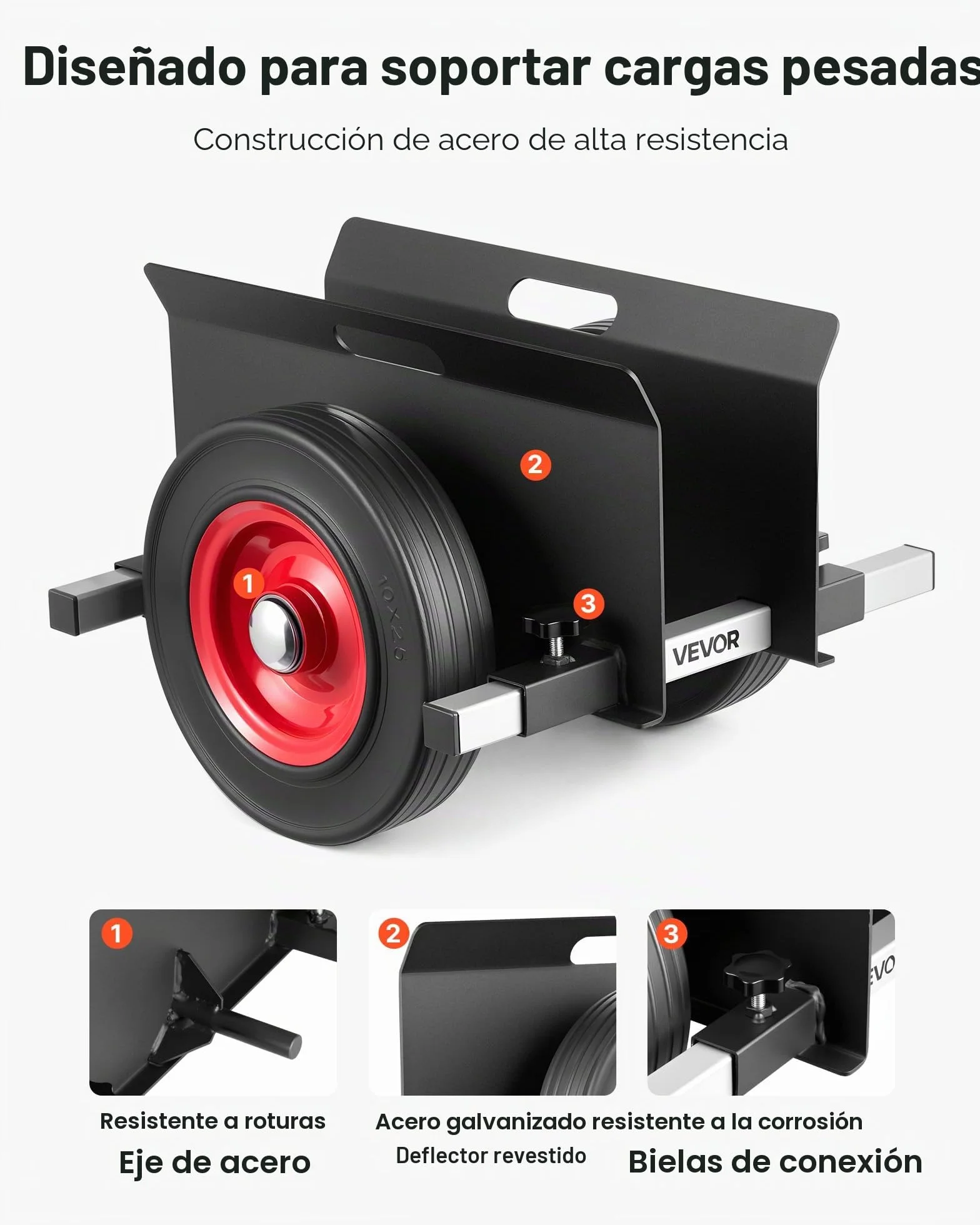 VEVOR Carro Portaplacas, Carga 453,6 kg, Ruedas de Goma, 412 x 450 x 300 mm, Negro