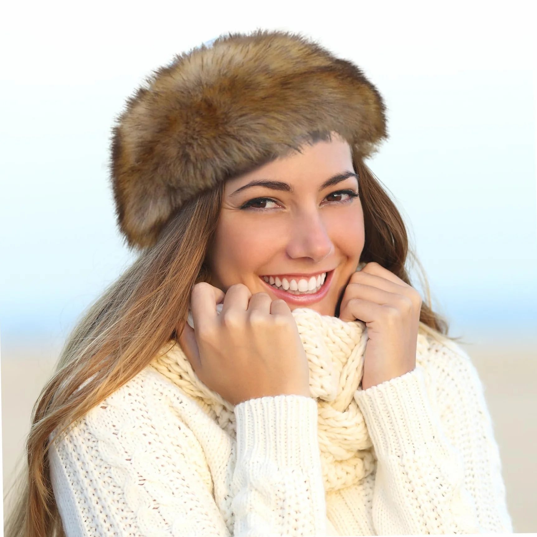 NIDONE Sombrero de Piel sintéxu Grueso Tibia sin Top sin Diadema de Pieles con la Banda de Moda de la Oreja de Moda elástica Sombreros de Pieles de Invierno Lavables para Mujeres