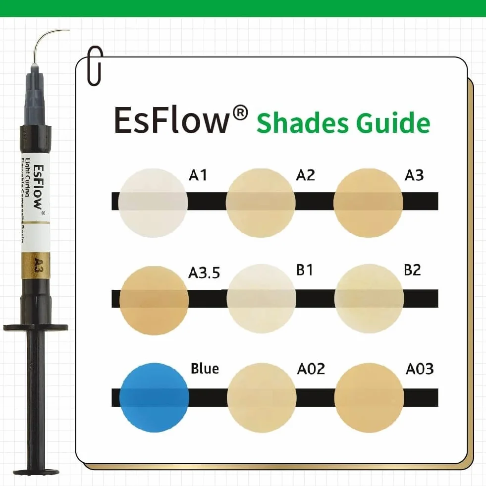 EsFlow 2 x 2 g Compuesto de curado ligero fluido dental SPIDENT sombra A2 B1