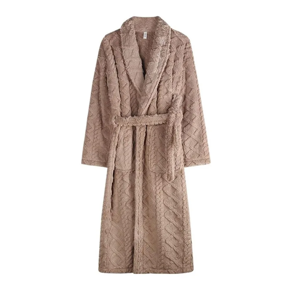 LEIYTFE Albornoz De Noche para Hombre,Albornoz De Baño Bata Invierno Cálido Pijama Casa Abrigo con Bolsillo Y Cinturón Albornoz Largo De Hotel SPA(Bruin,XXL)