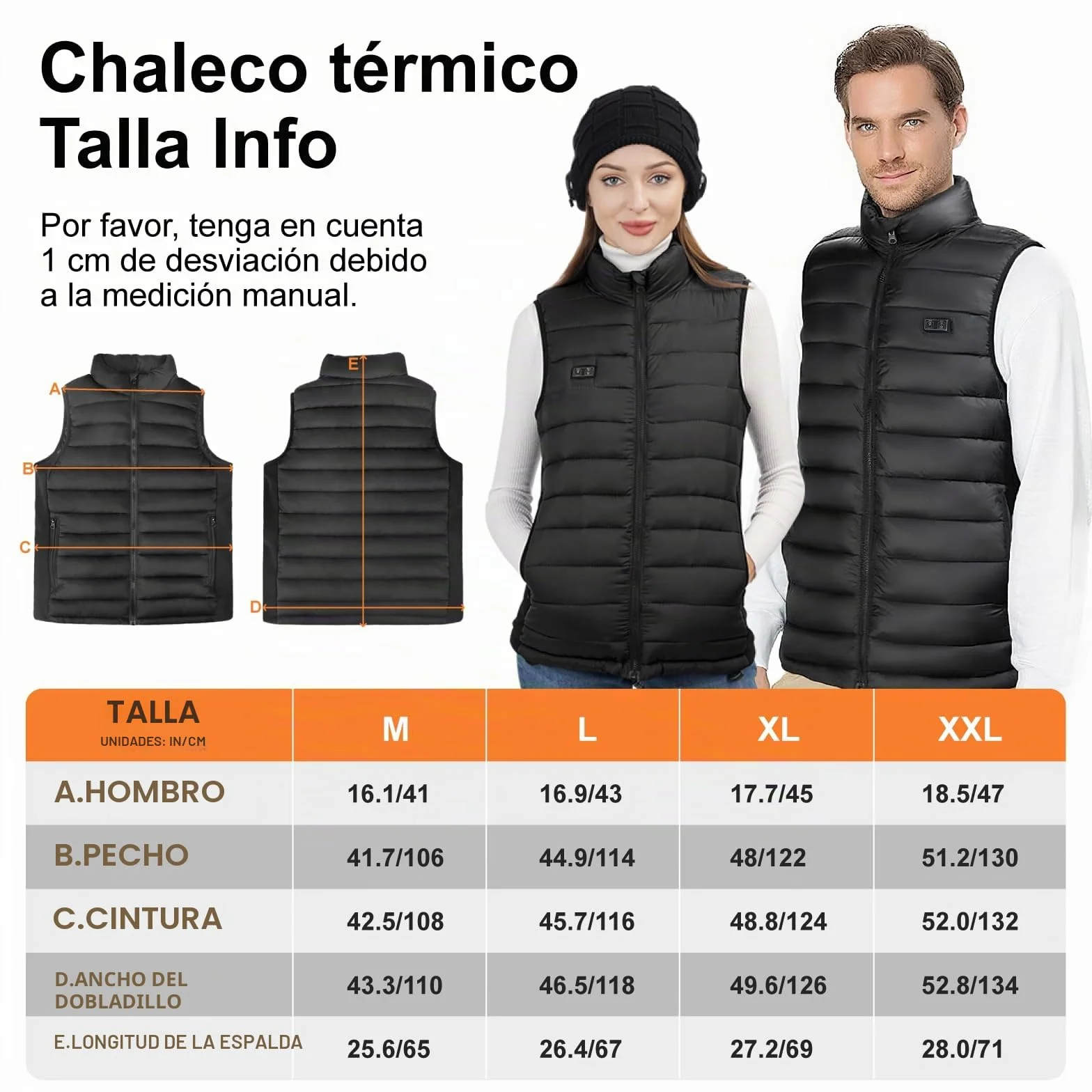 seenlast Chaleco Calefactable Hombre Mujer con Batería, 4 Zonas Calefactables 3 Niveles Temperatura Ajustables, Lavable, Chaleco Térmico Sin Mangas Ligera de Invierno para Exteriores