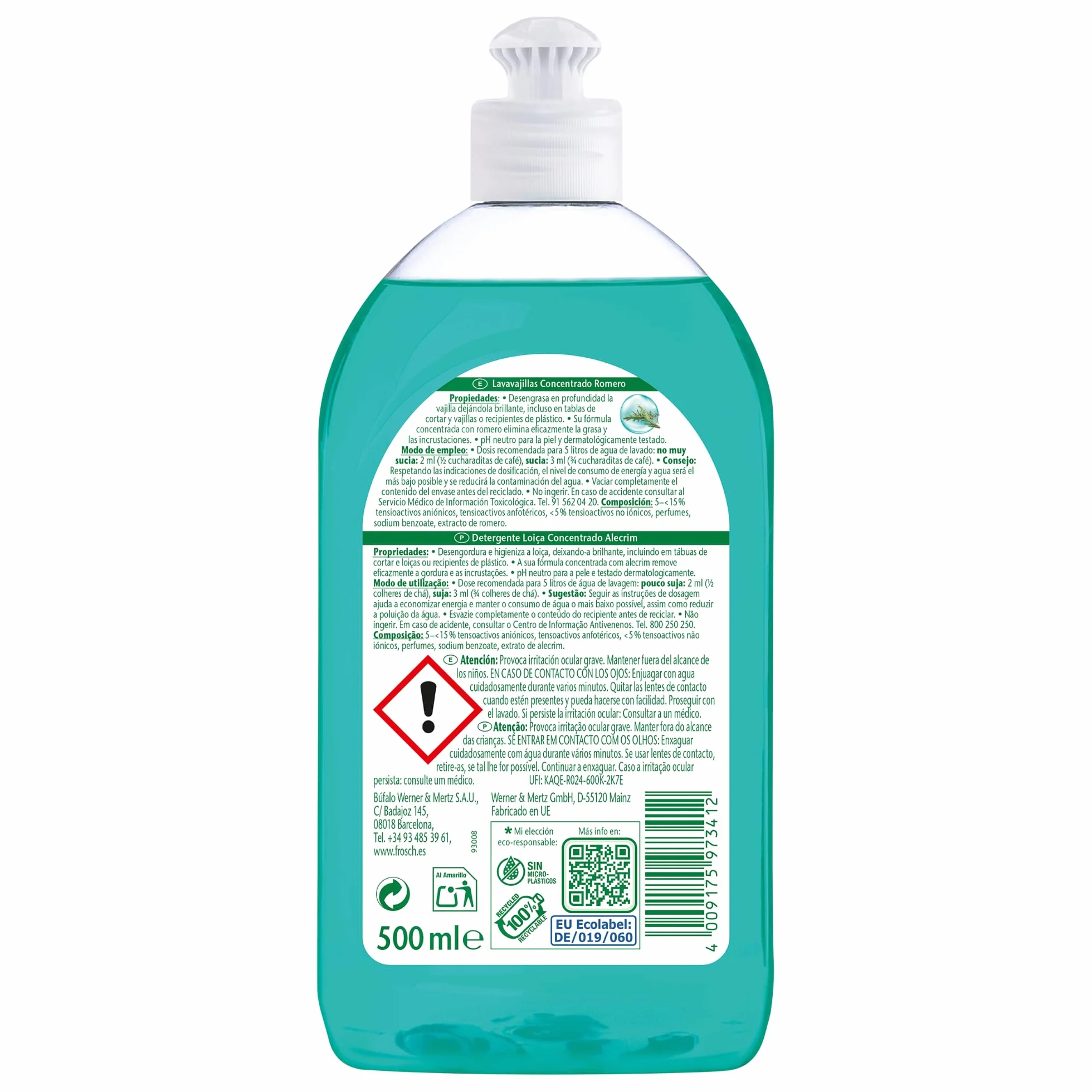 Frosch Lavavajillas a Mano Líquido Concentrado Ecológico Romero 500ml