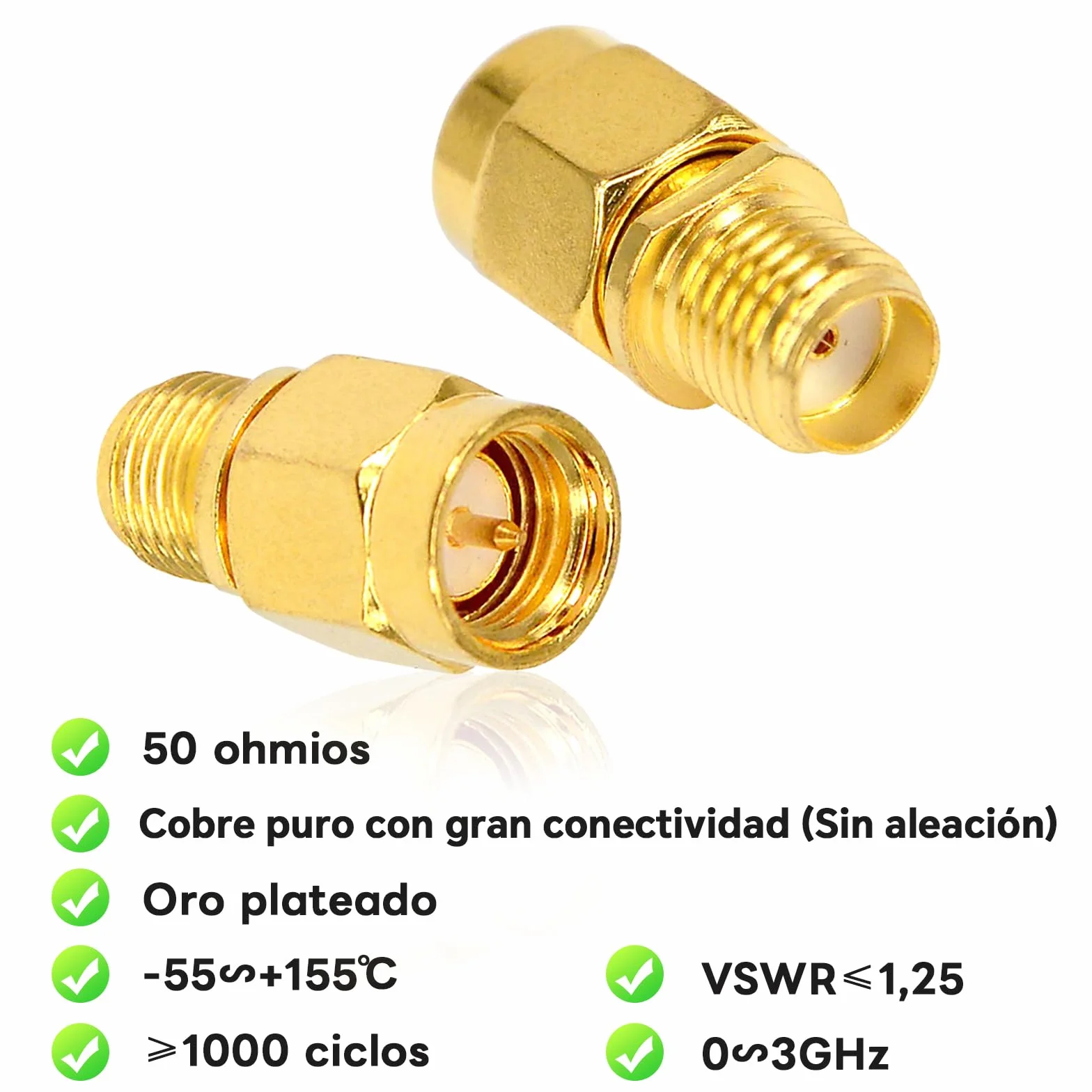 Adaptador SMA Macho a Hembra Conector Coaxial Antena WiFi Baja Pérdida para FPV Dron - Paquete de 2