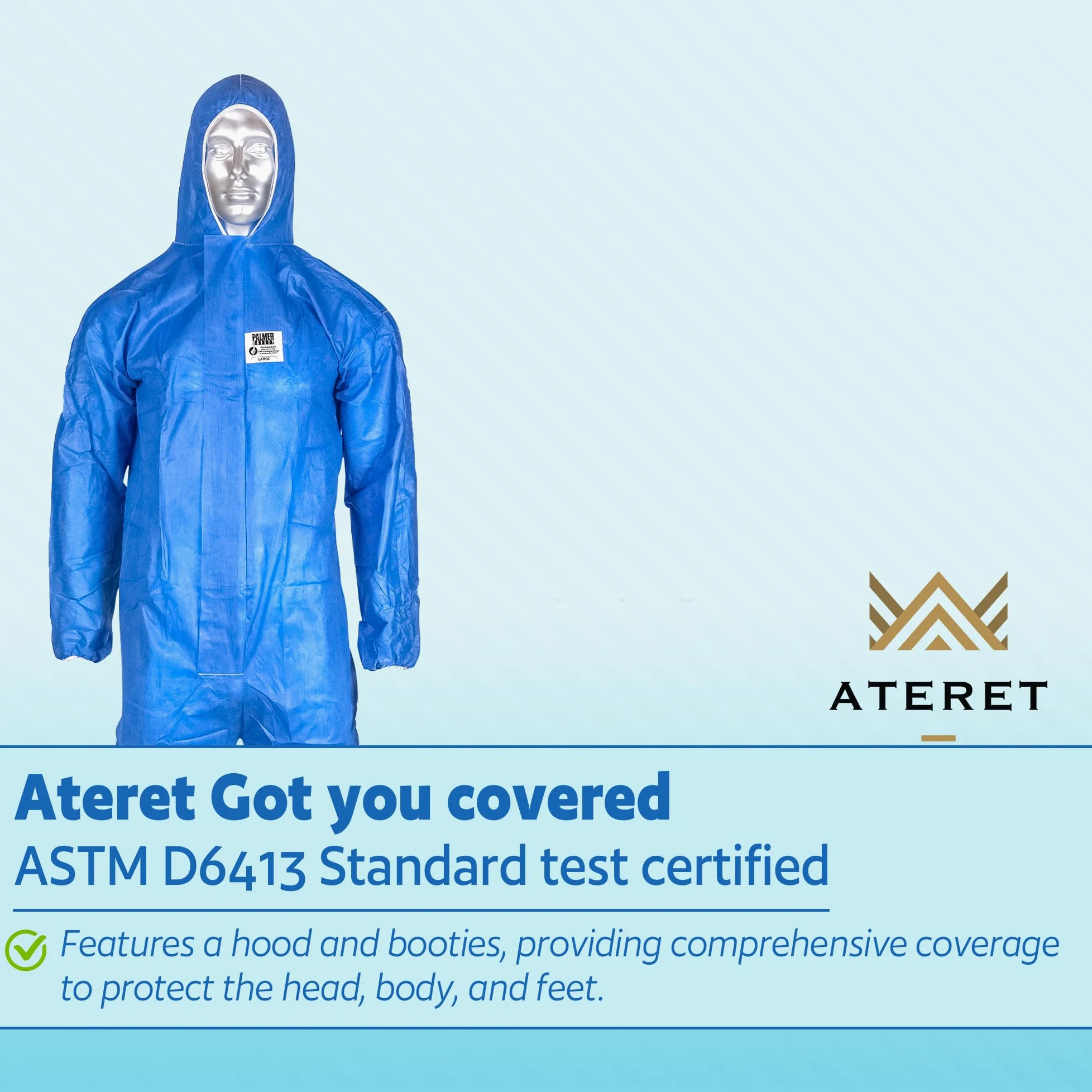 ATERET Overol desechable I paquete de 5, traje protector azul, ignífugo, traje de cuerpo completo con capucha adjunta para aceite y gas, Azul, XX-Large