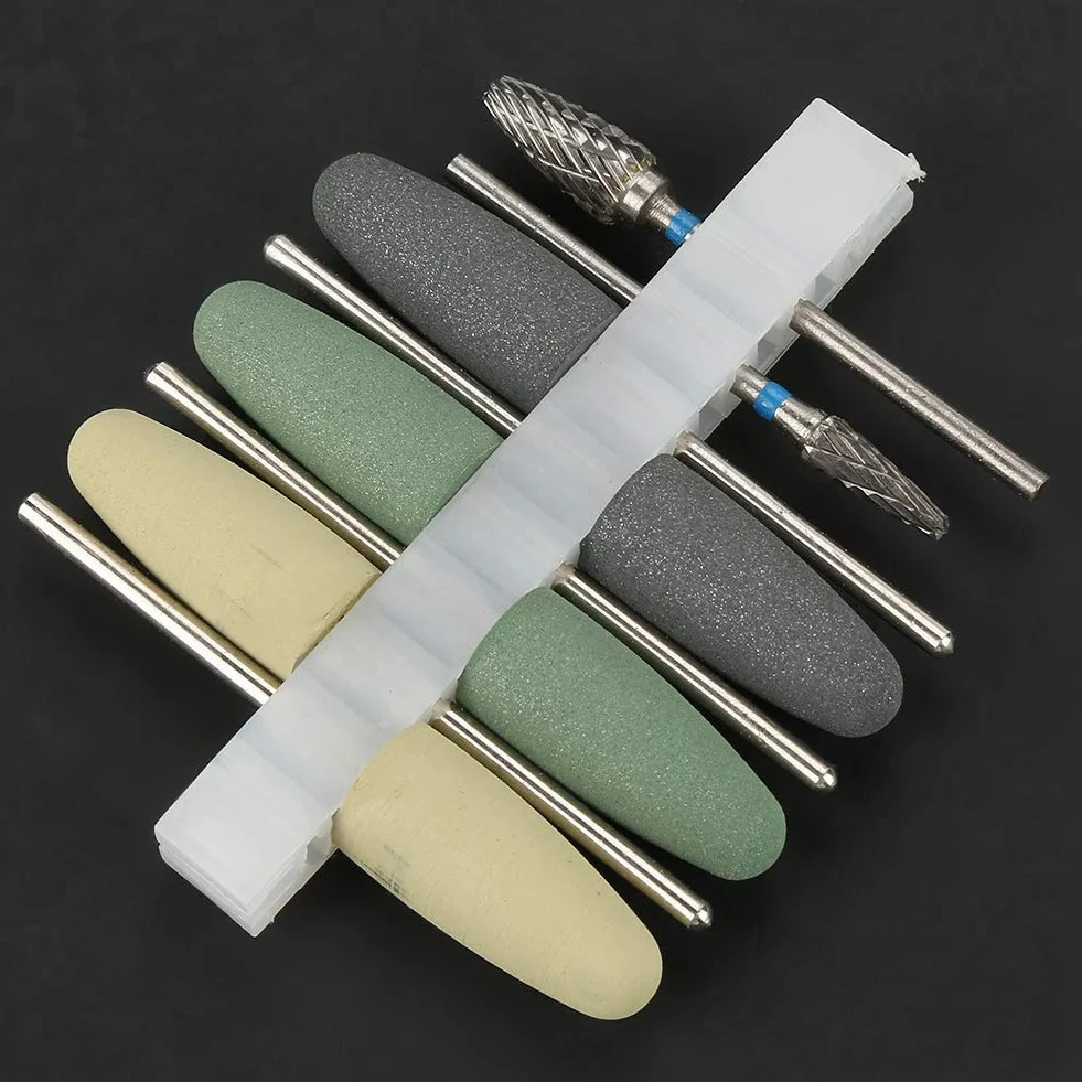 Kit de 8 Piezas de Fresas de Pulido Acrílico de Base de Resina de Silicona Rotatoria con Acero de Tungsteno