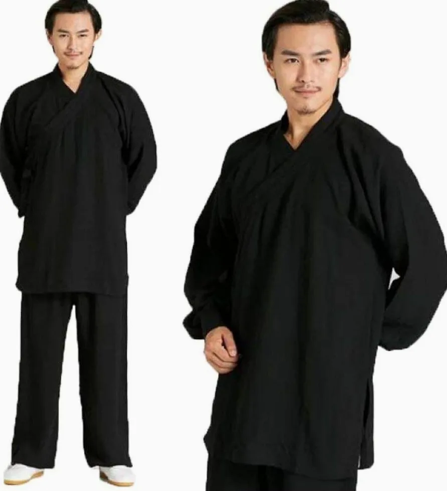 Uniformes De Tai Chi Ropa De Kung Fu De Lino para Hombre Ropa Unisex De Manga Larga para Artes Marciales Uniforme De Taekwondo,Black-XXXL